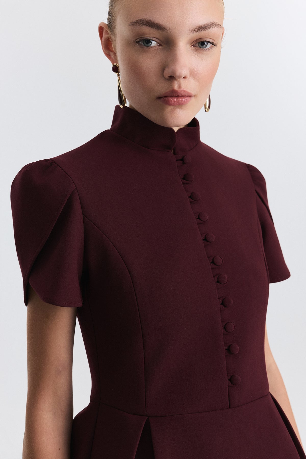 Pleated-Sleeve Mini Dress