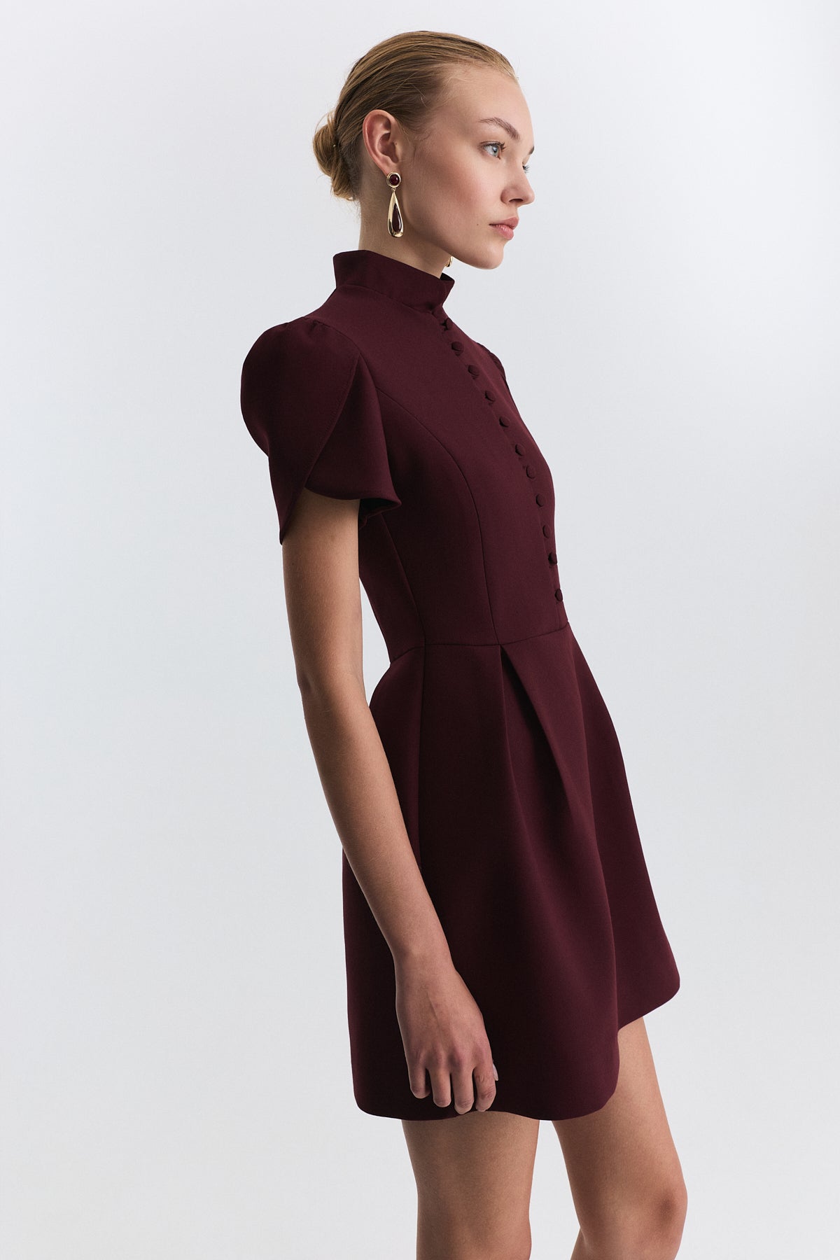 Pleated-Sleeve Mini Dress
