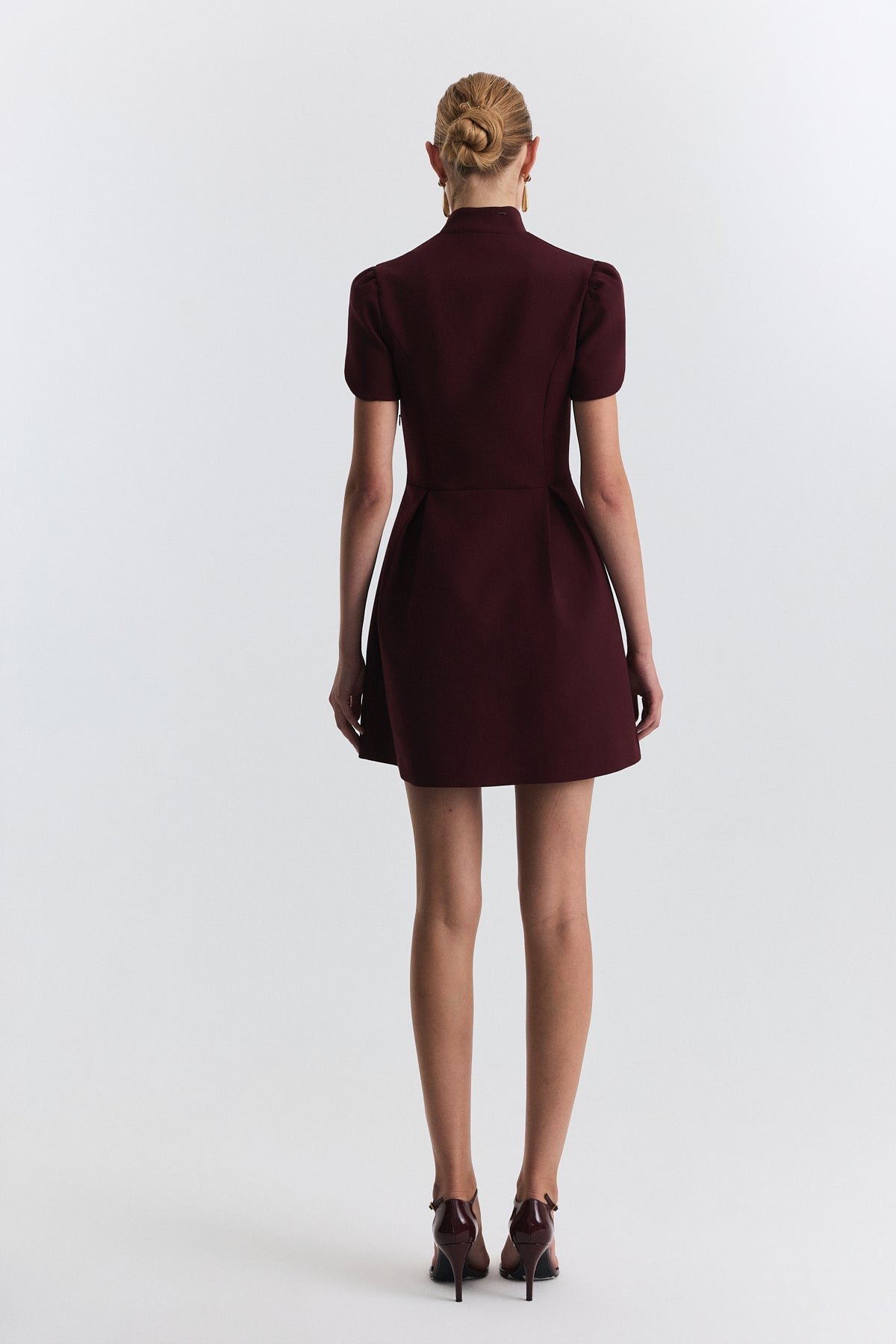Pleated-Sleeve Mini Dress
