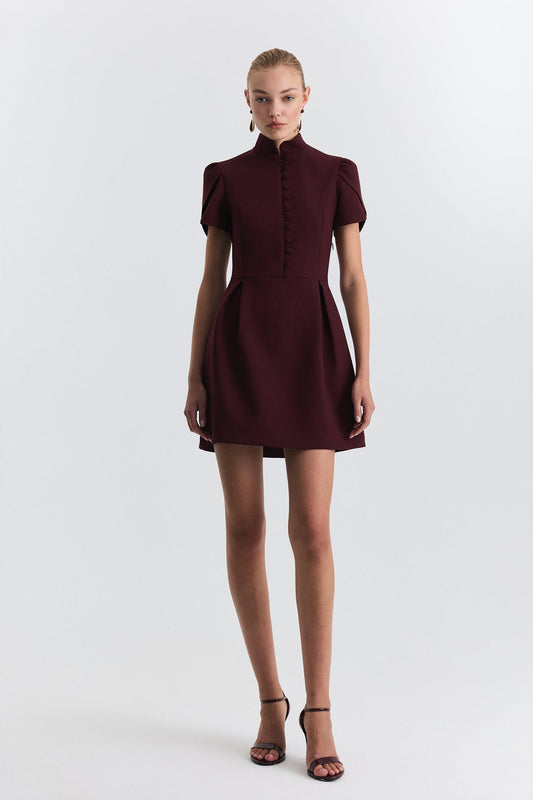 Pleated-Sleeve Mini Dress