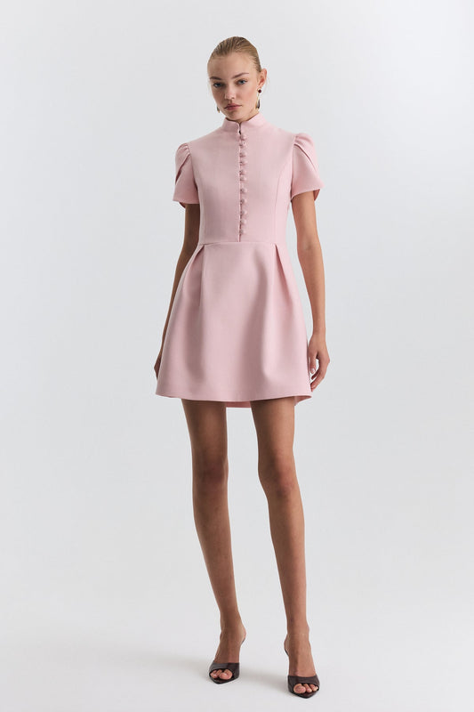 Pleated-Sleeve Mini Dress