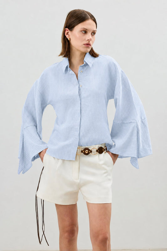 Women's Striped Shirt with Cuff Ties