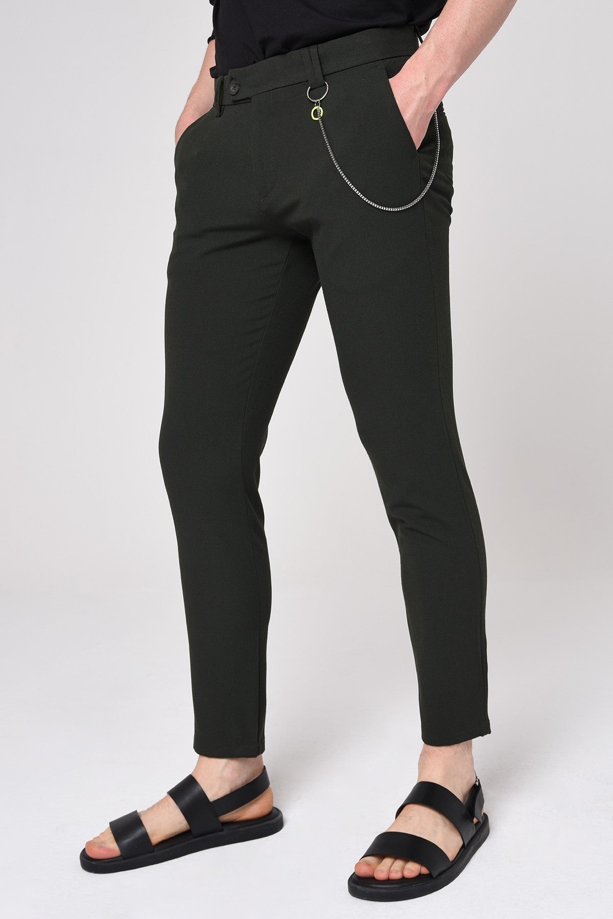 Men's Slim-Fit Solid-Color Fabric Pants with Accents