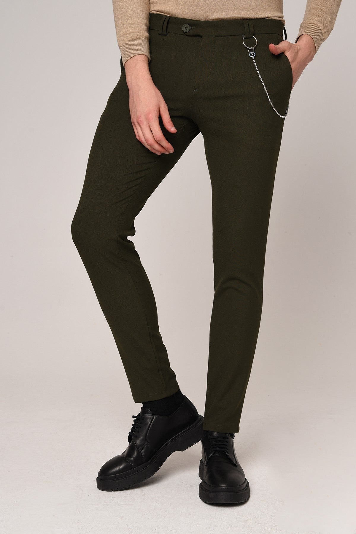 Men's Slim-Fit Solid-Color Fabric Pants with Accents