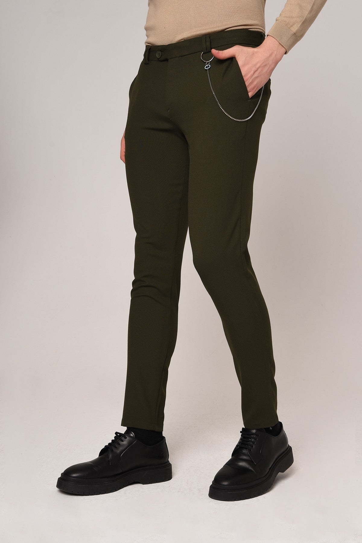 Men's Slim-Fit Solid-Color Fabric Pants with Accents