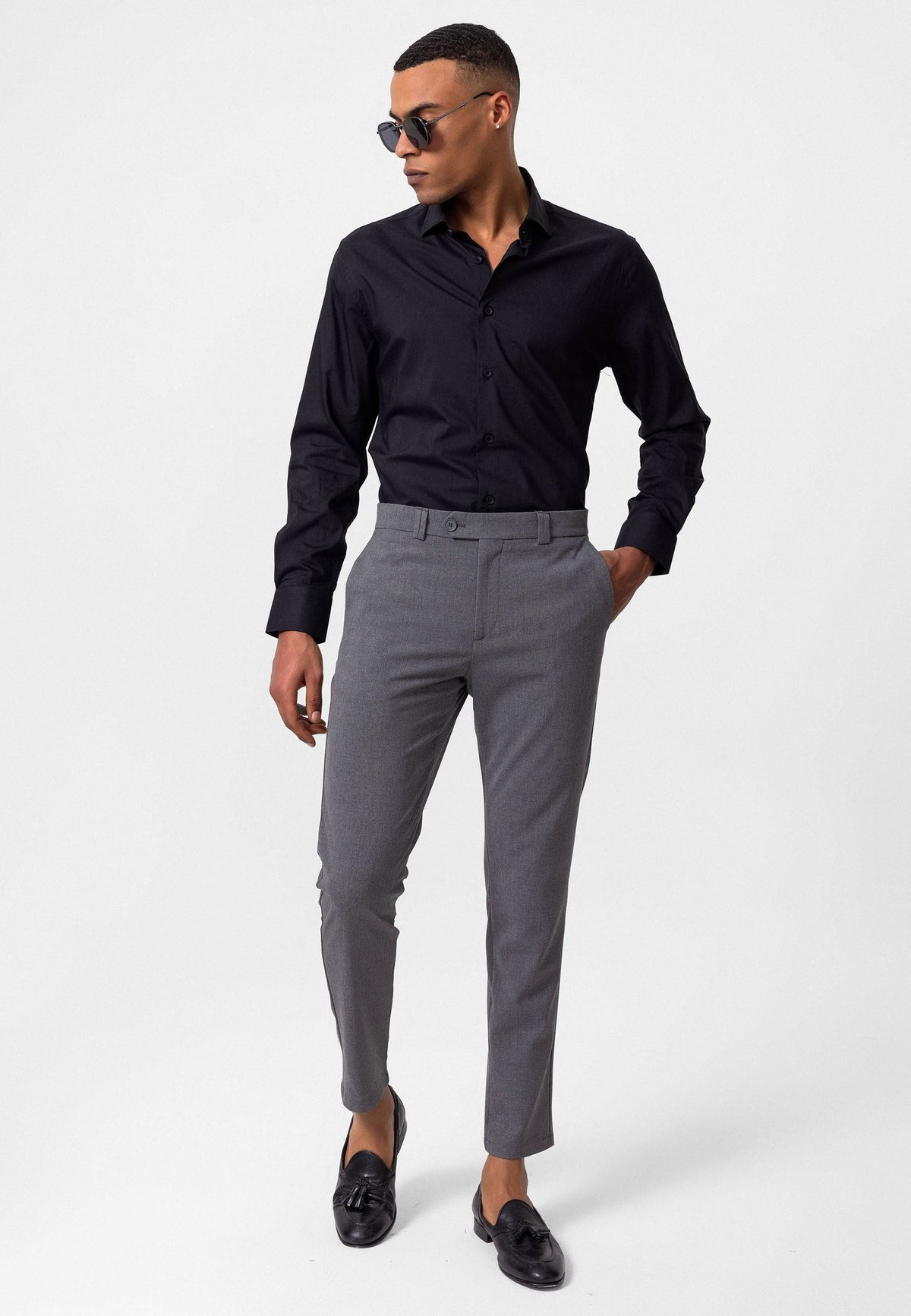 Men's Slim-Fit Solid-Color Fabric Pants with Accents