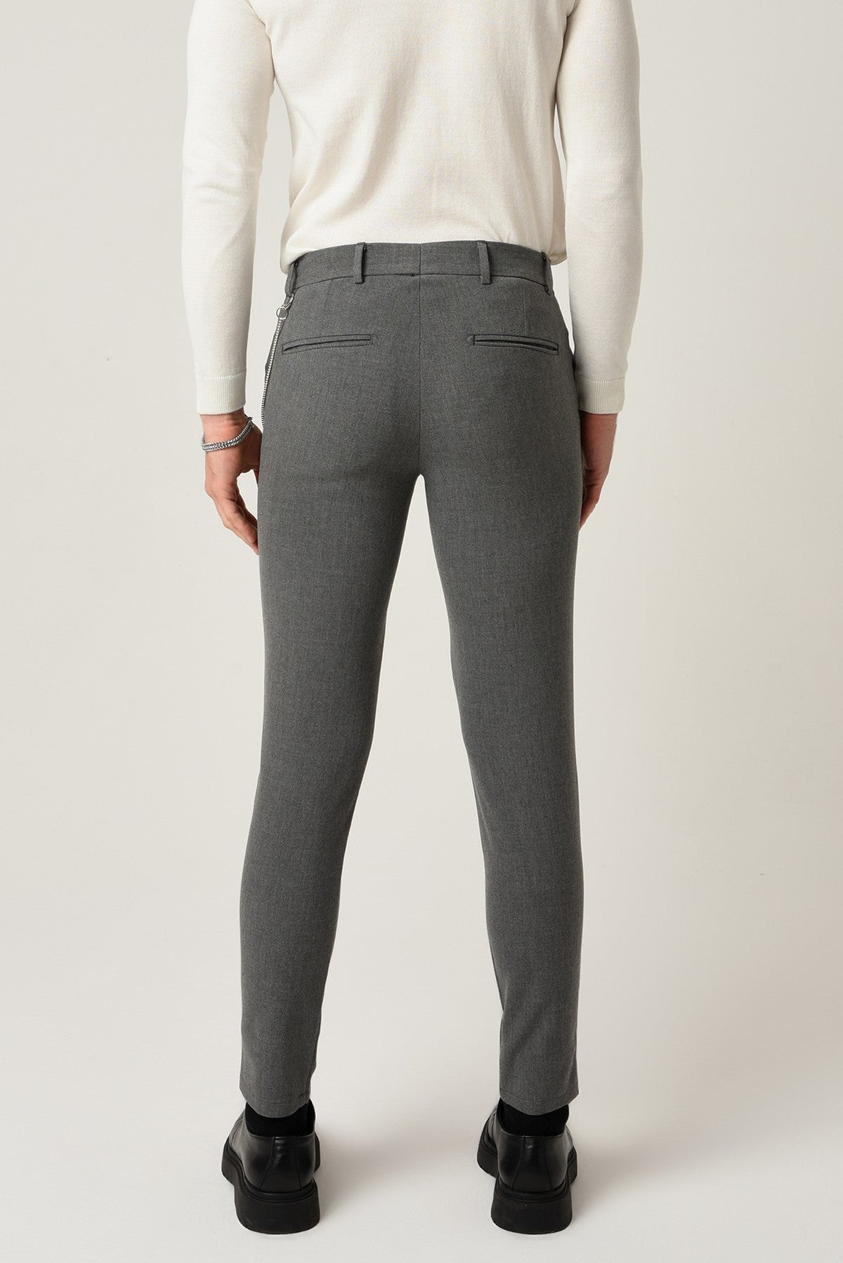 Men's Slim-Fit Solid-Color Fabric Pants with Accents