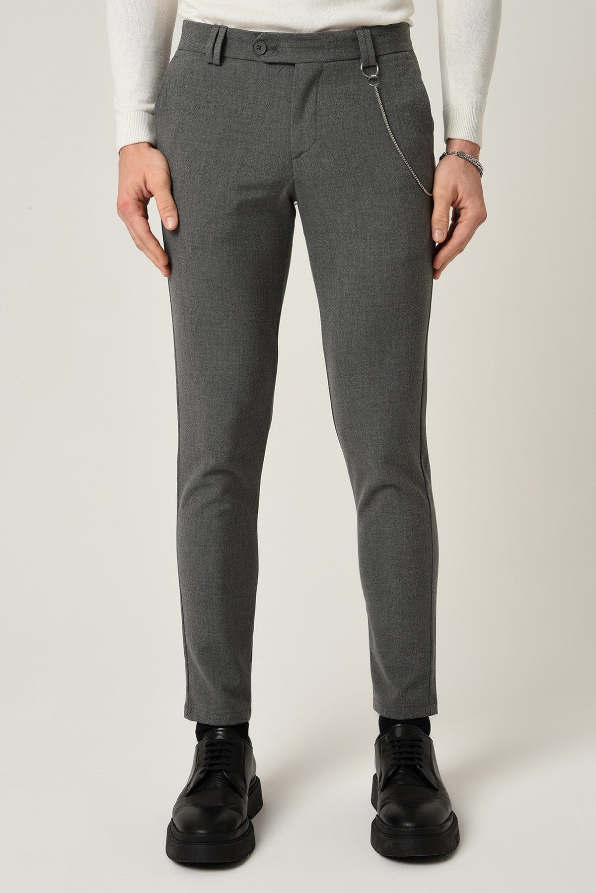 Men's Slim-Fit Solid-Color Fabric Pants with Accents
