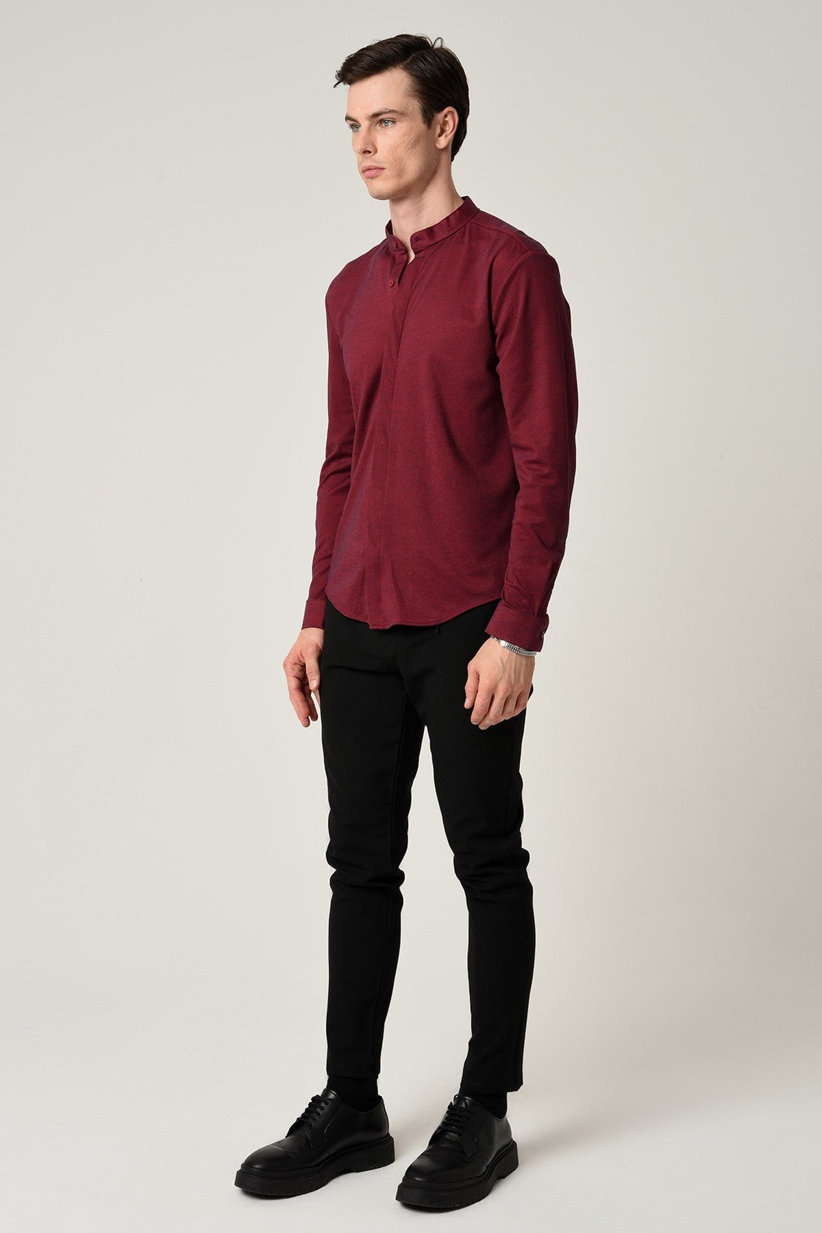 Antioch Men's Judge-Collar Hidden-Button Long-Sleeve Slim-Fit Shirt