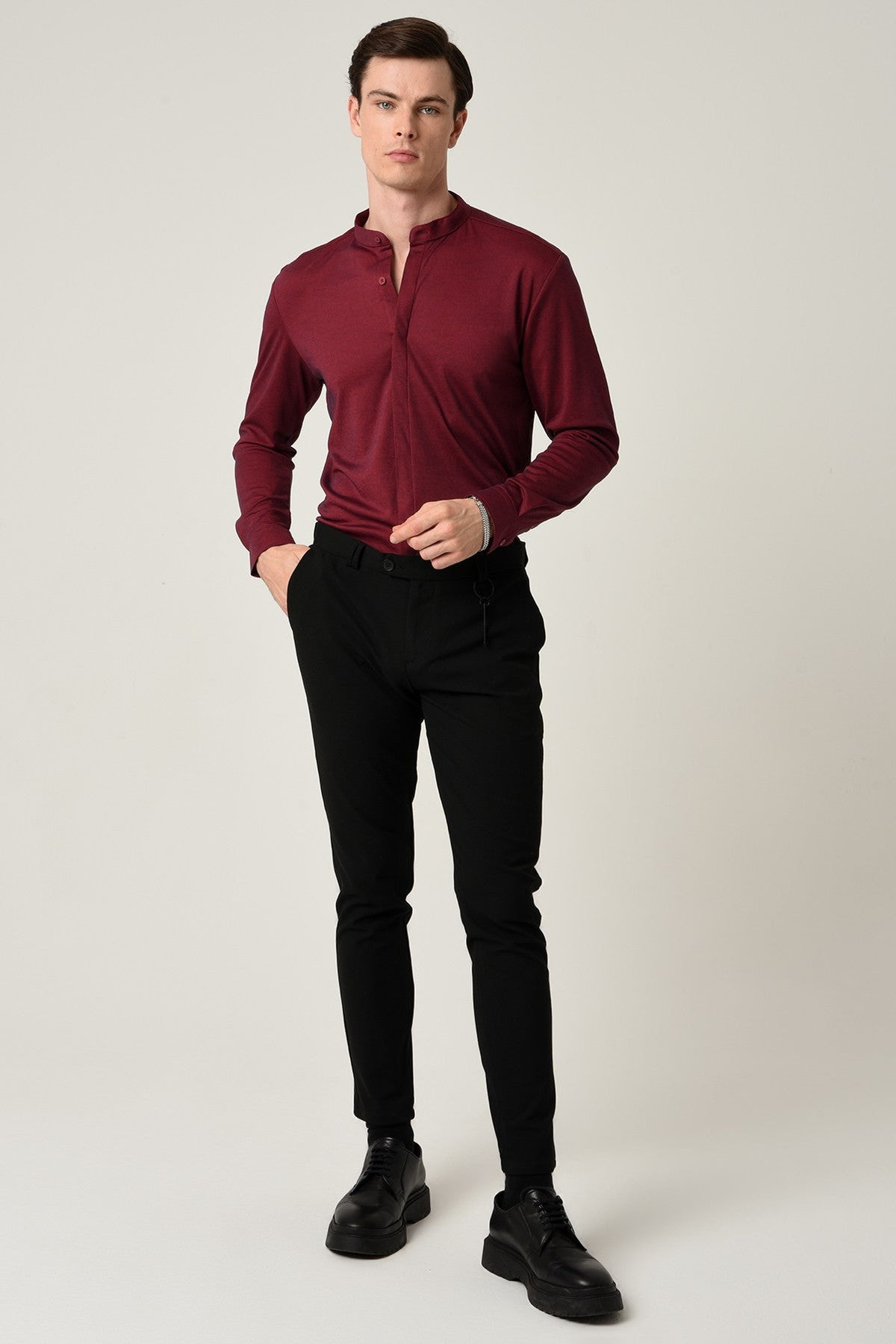 Antioch Men's Judge-Collar Hidden-Button Long-Sleeve Slim-Fit Shirt
