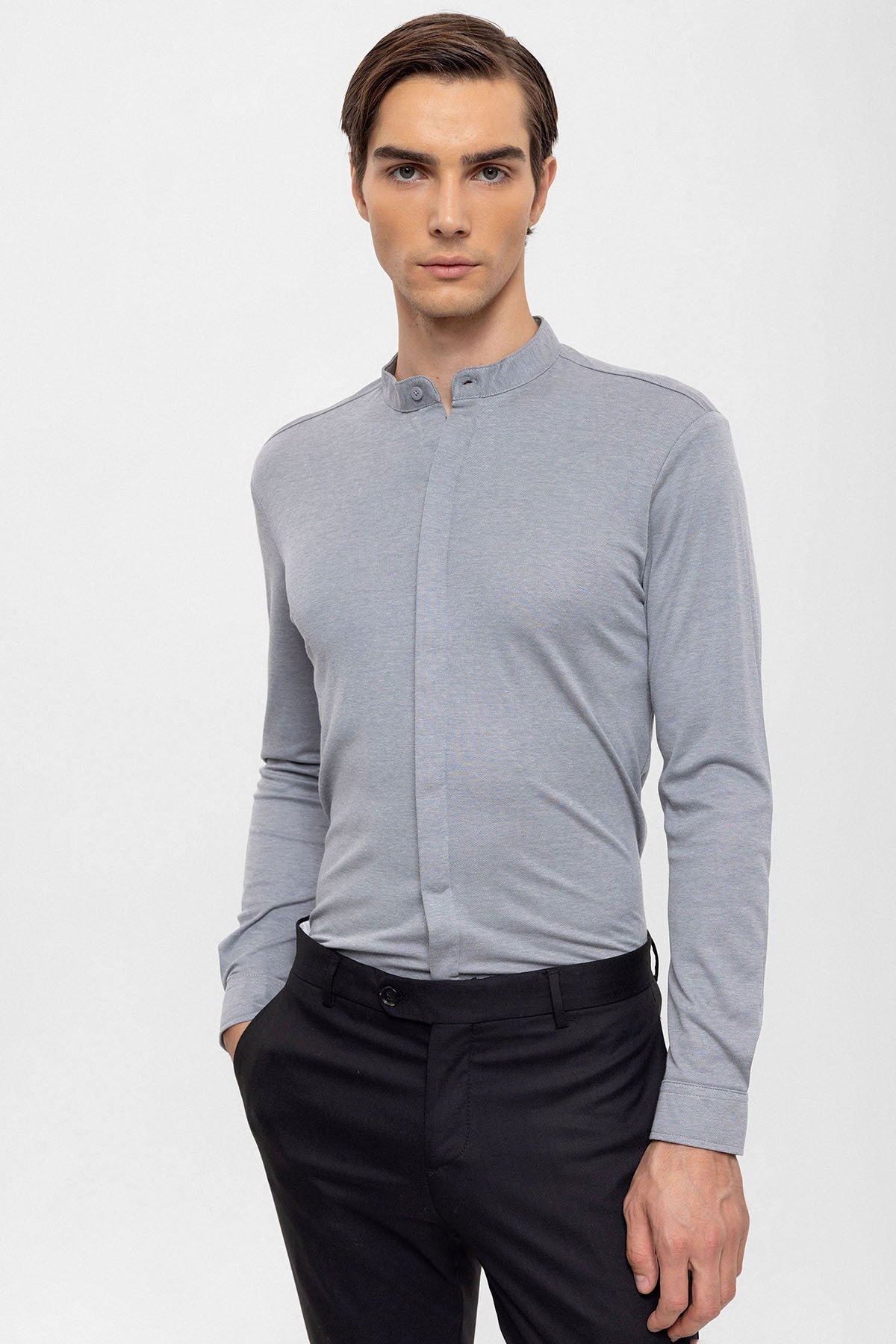 Antioch Men's Judge-Collar Hidden-Button Long-Sleeve Slim-Fit Shirt