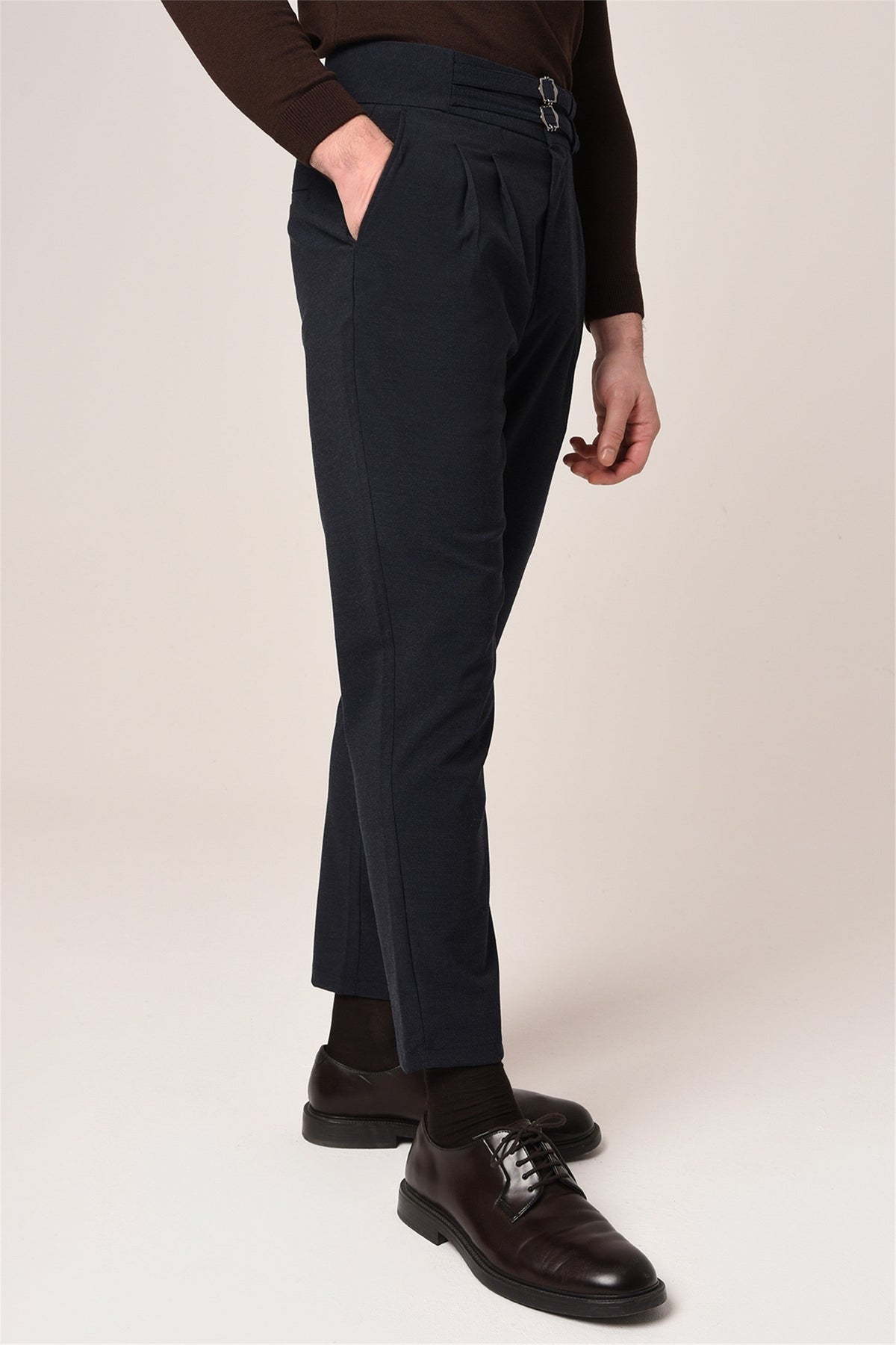 Antioch High-Waisted Belted Pleated Fabric Pants
