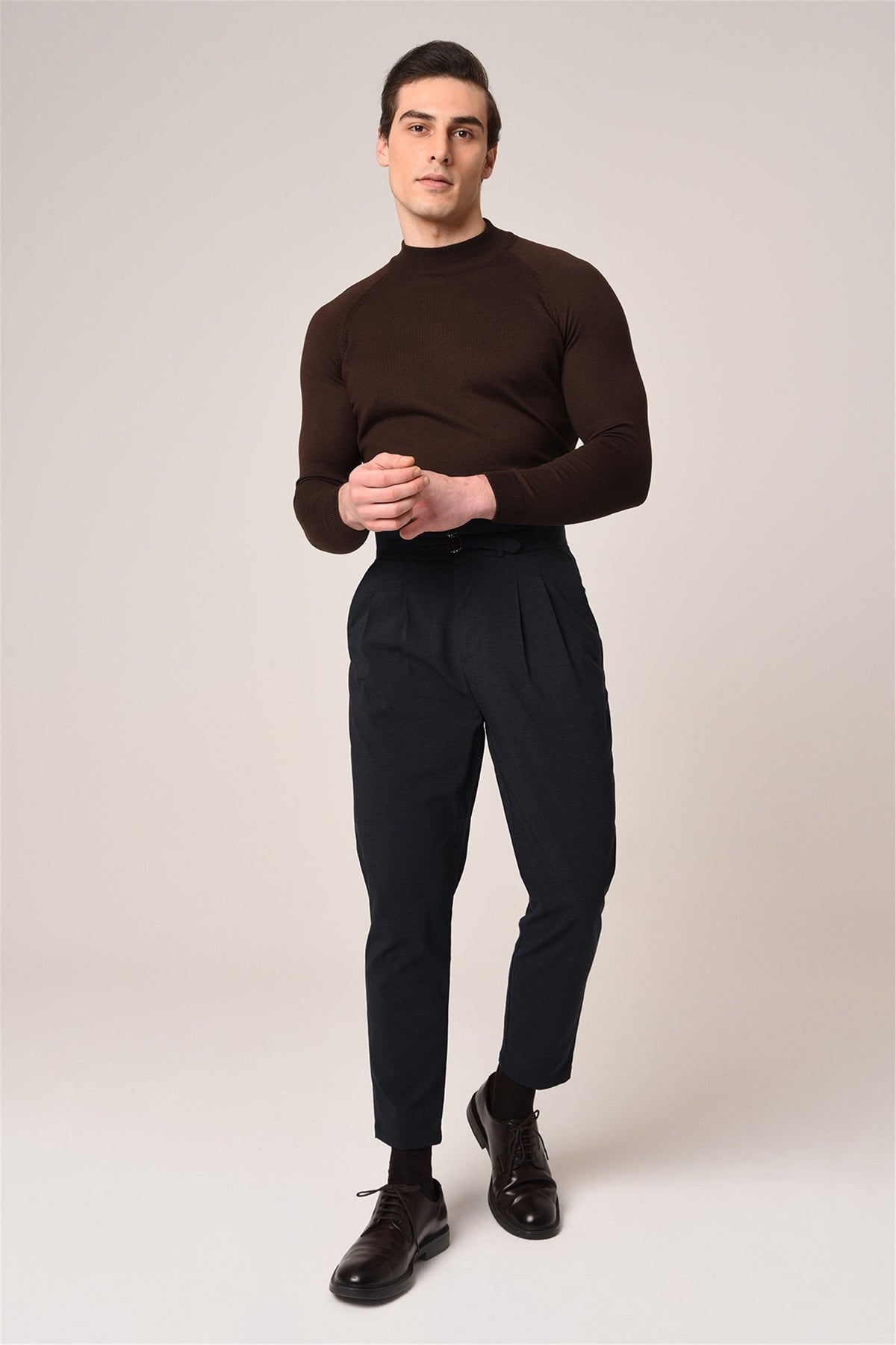 Antioch High-Waisted Belted Pleated Fabric Pants