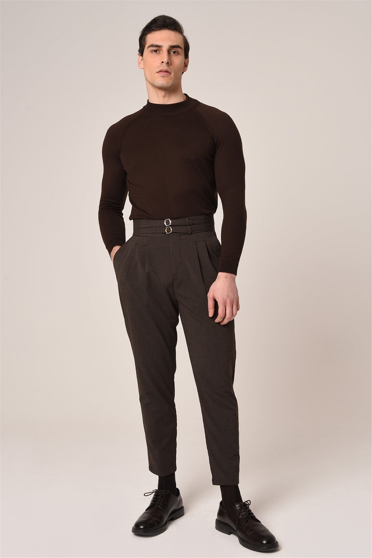 Antioch High-Waisted Belted Pleated Fabric Pants