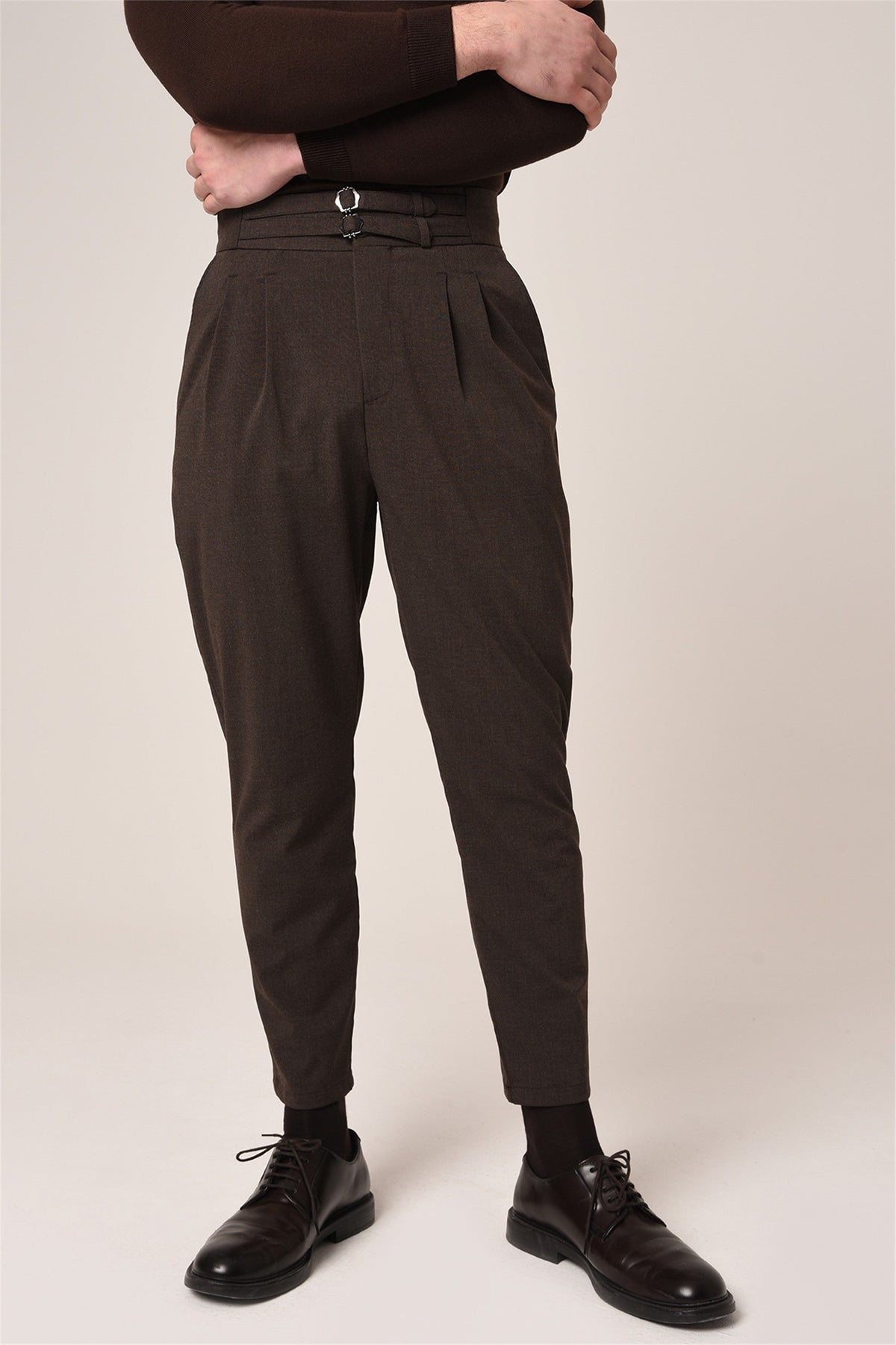 Antioch High-Waisted Belted Pleated Fabric Pants