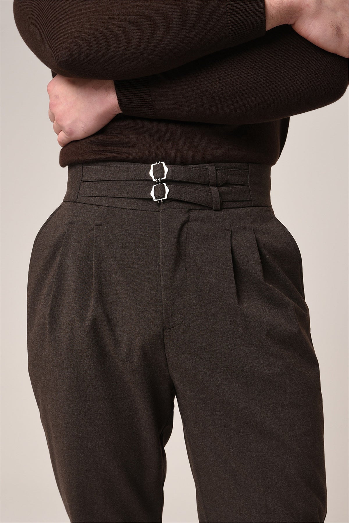 Antioch High-Waisted Belted Pleated Fabric Pants