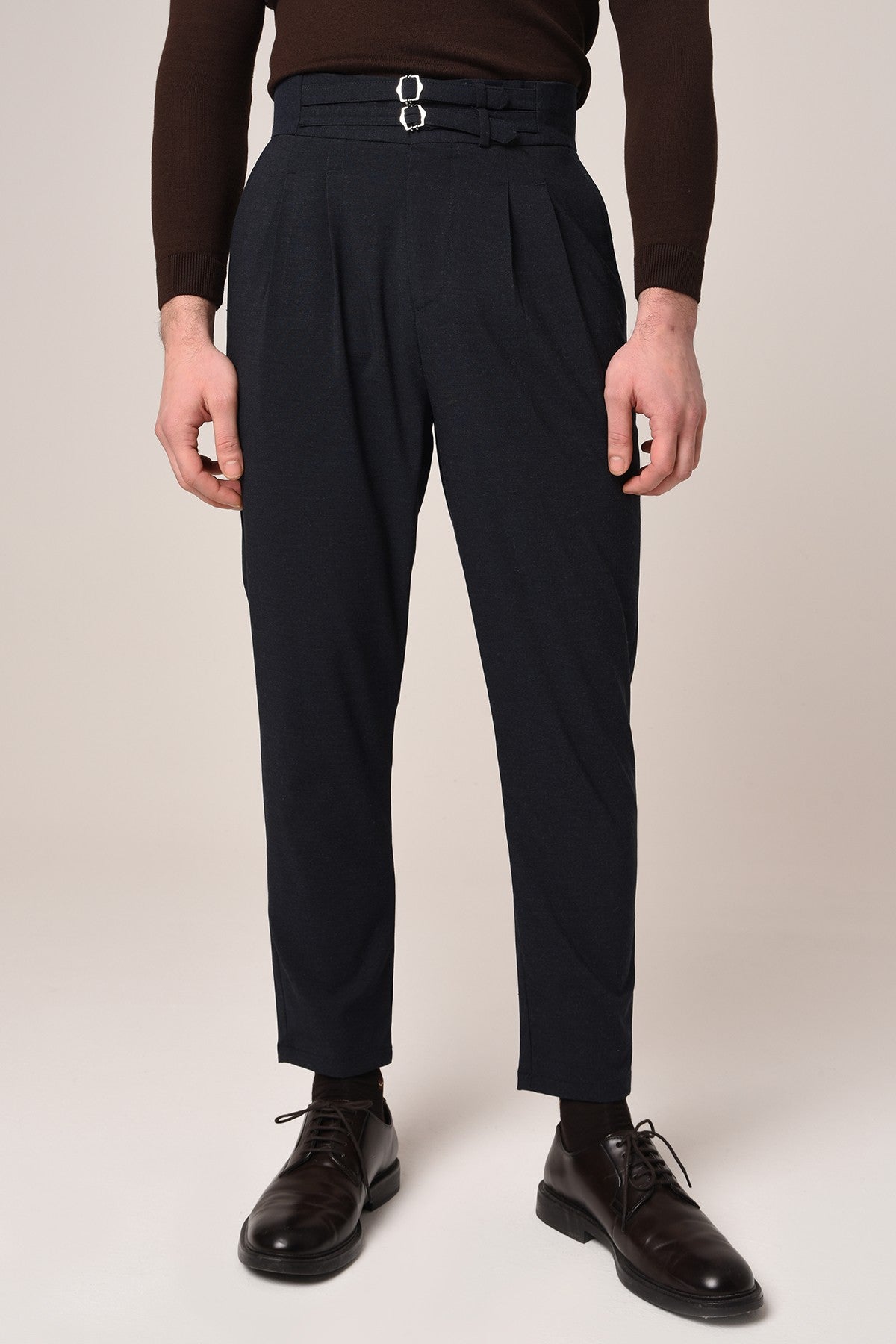 Antioch High-Waisted Belted Pleated Fabric Pants