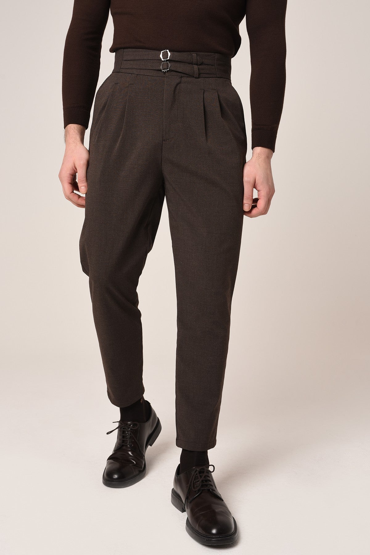 Antioch High-Waisted Belted Pleated Fabric Pants