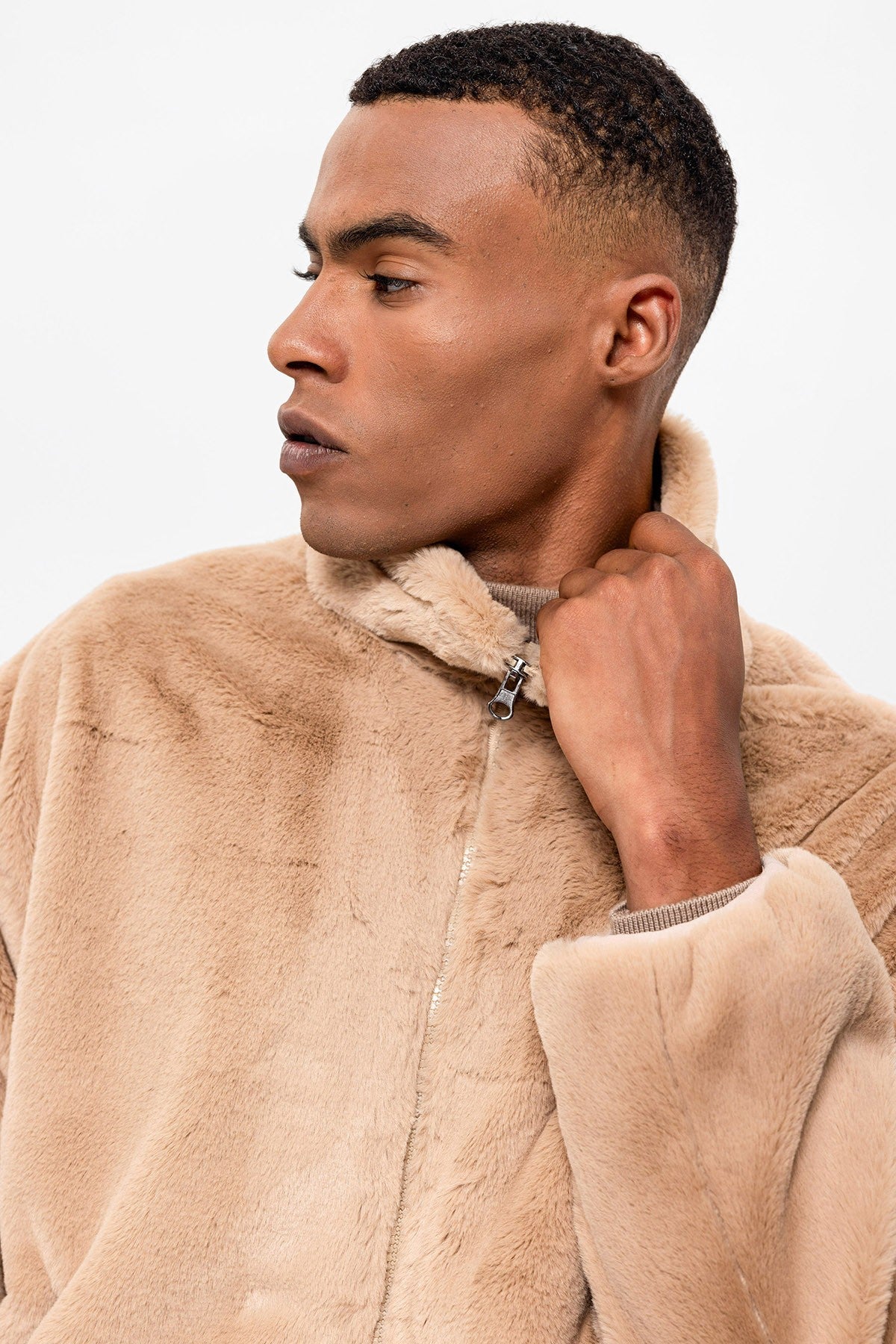Antioch Men's Stand-Up Collar Faux Fur Coat