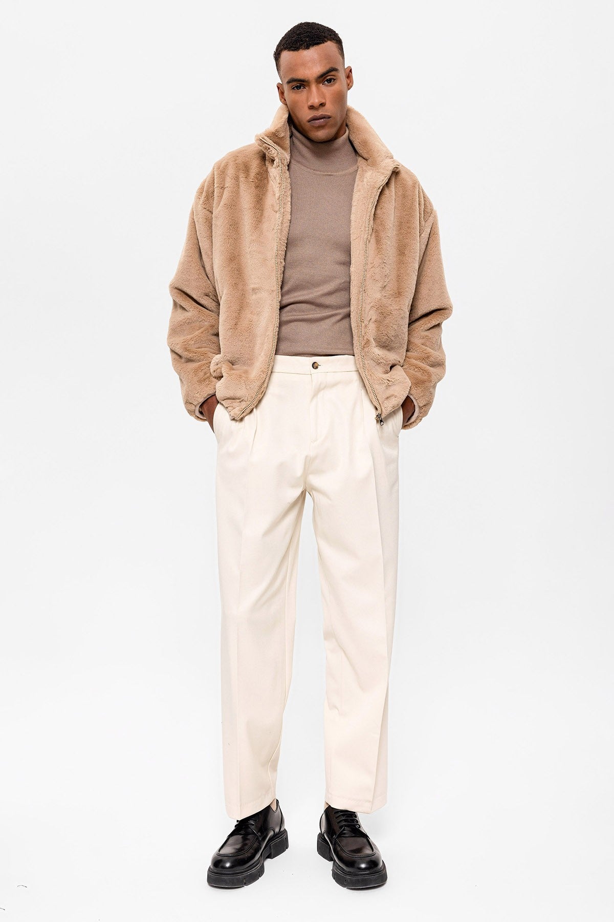 Antioch Men's Stand-Up Collar Faux Fur Coat