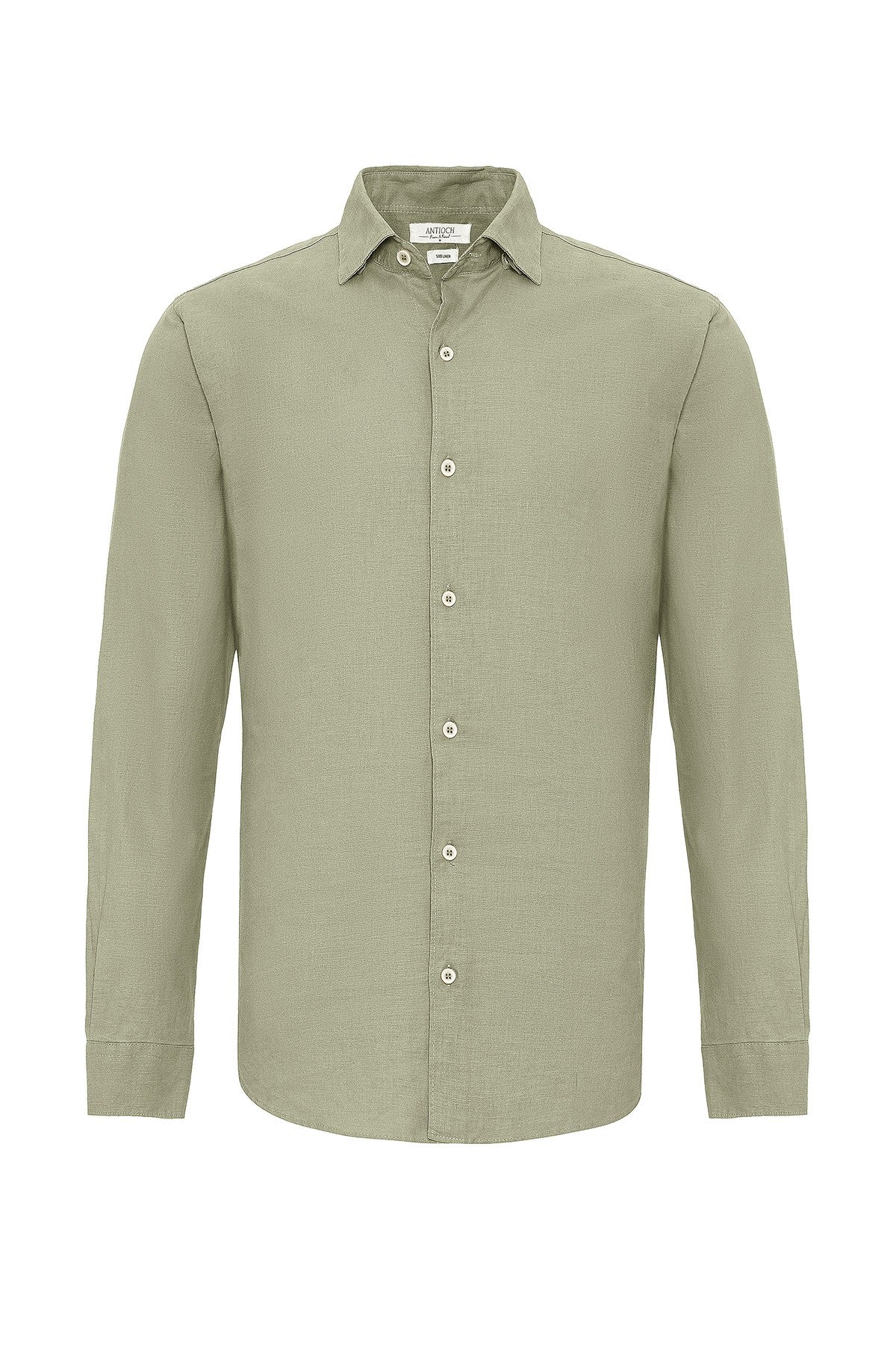 Men's 100% Linen Shirt with an Antioch Collar and Button Detail
