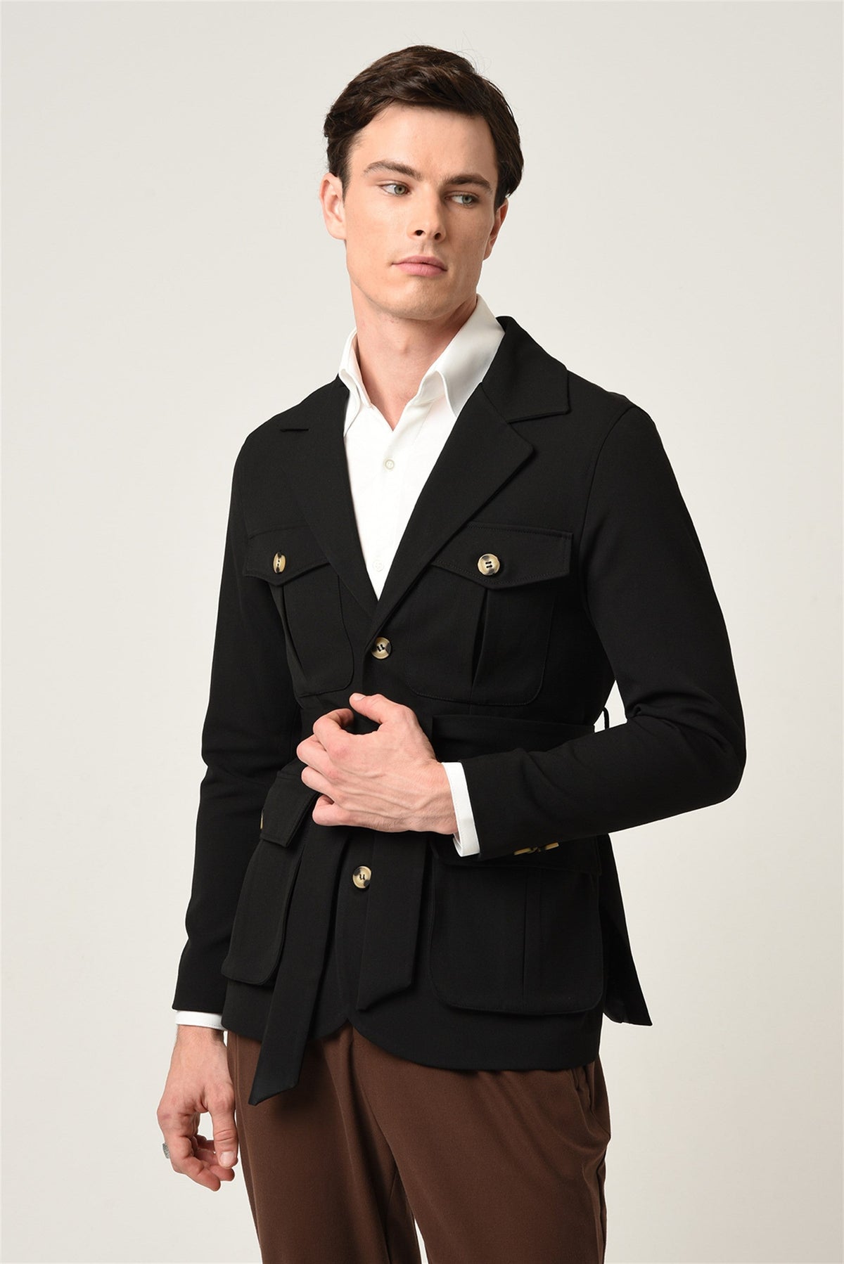 Antioch Men's Jacket with Collar and Belt, All-Season Coat
