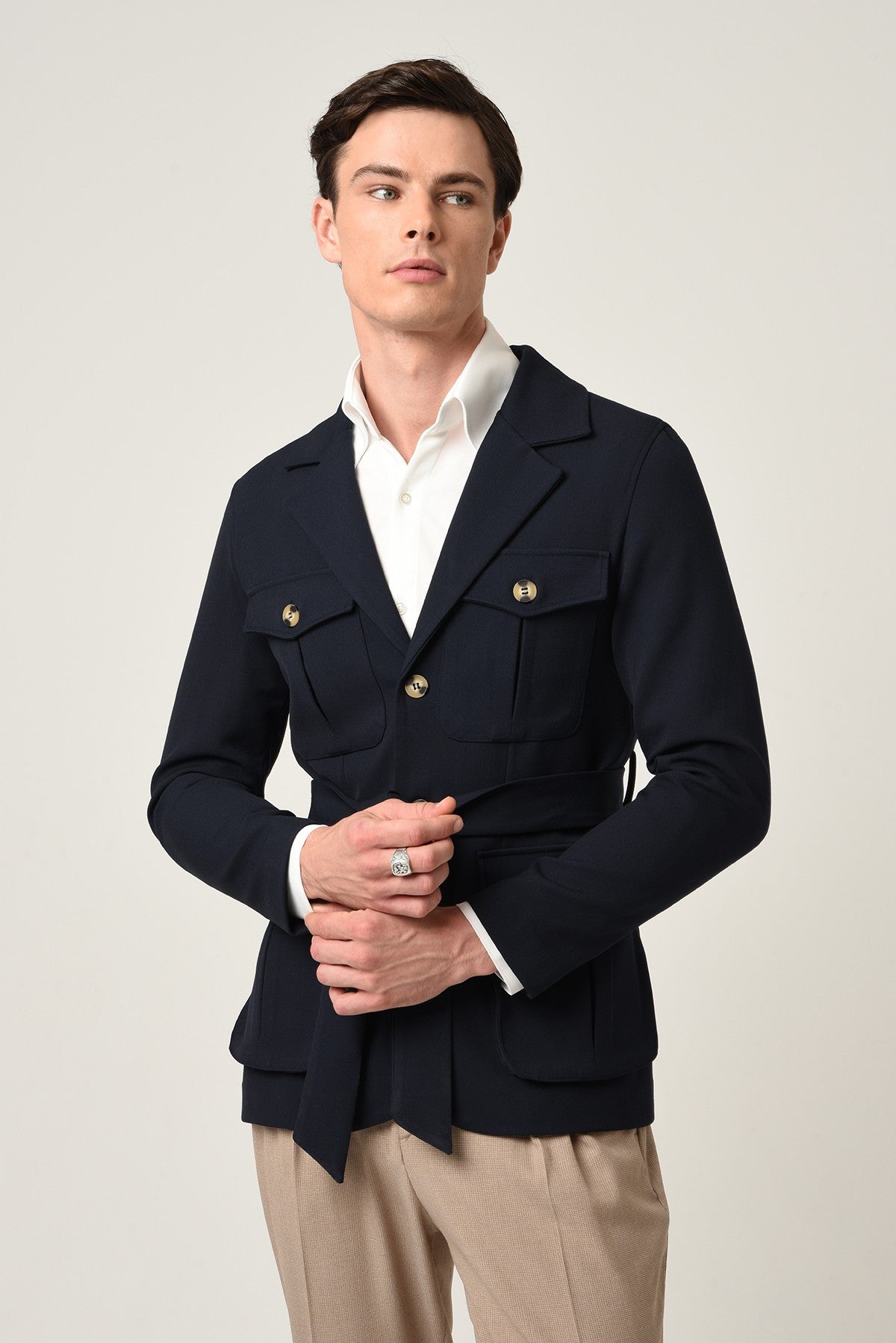 Antioch Men's Jacket with Collar and Belt, All-Season Coat