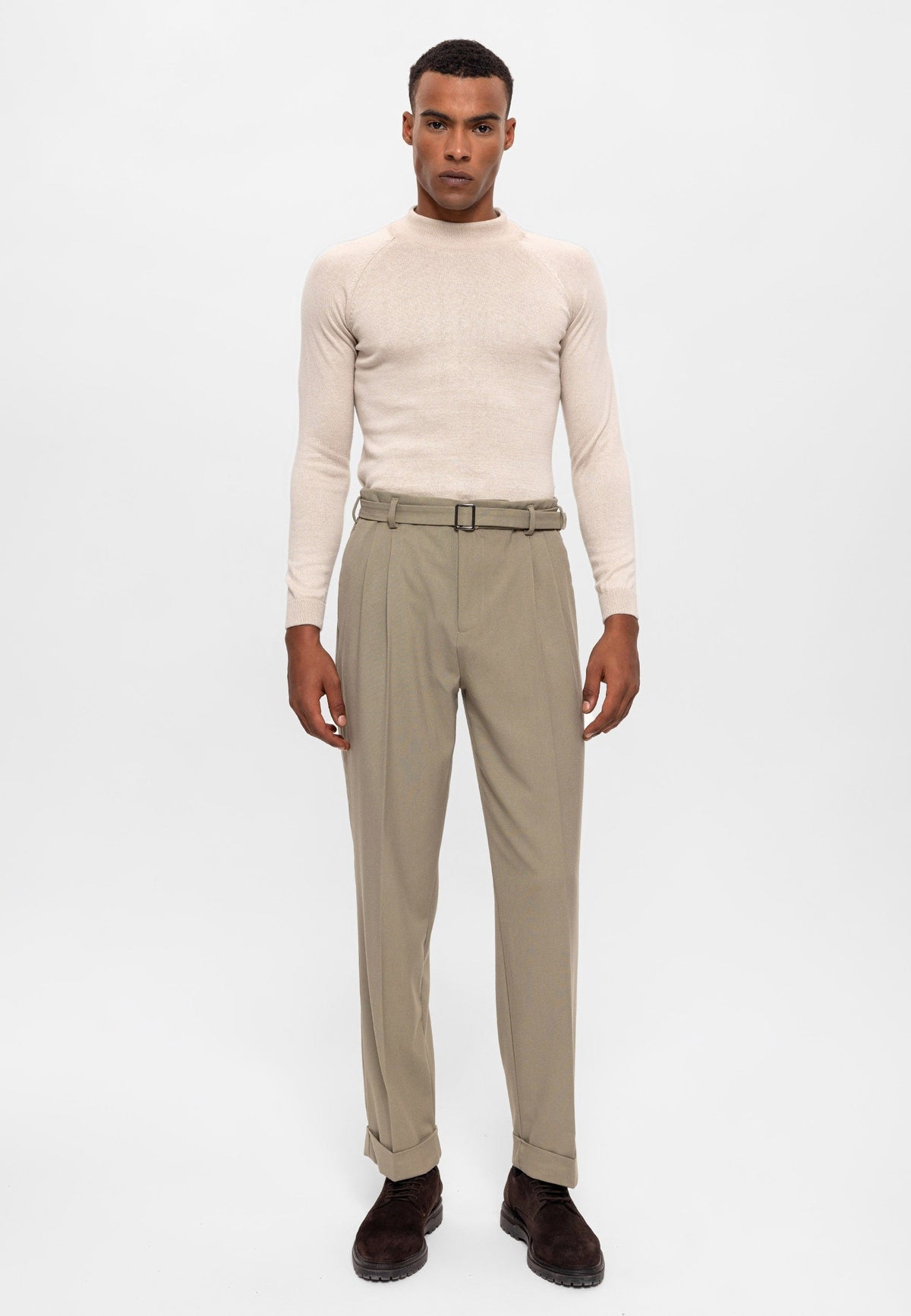 High-Waisted Pleated Relaxed-Fit Men's Pants