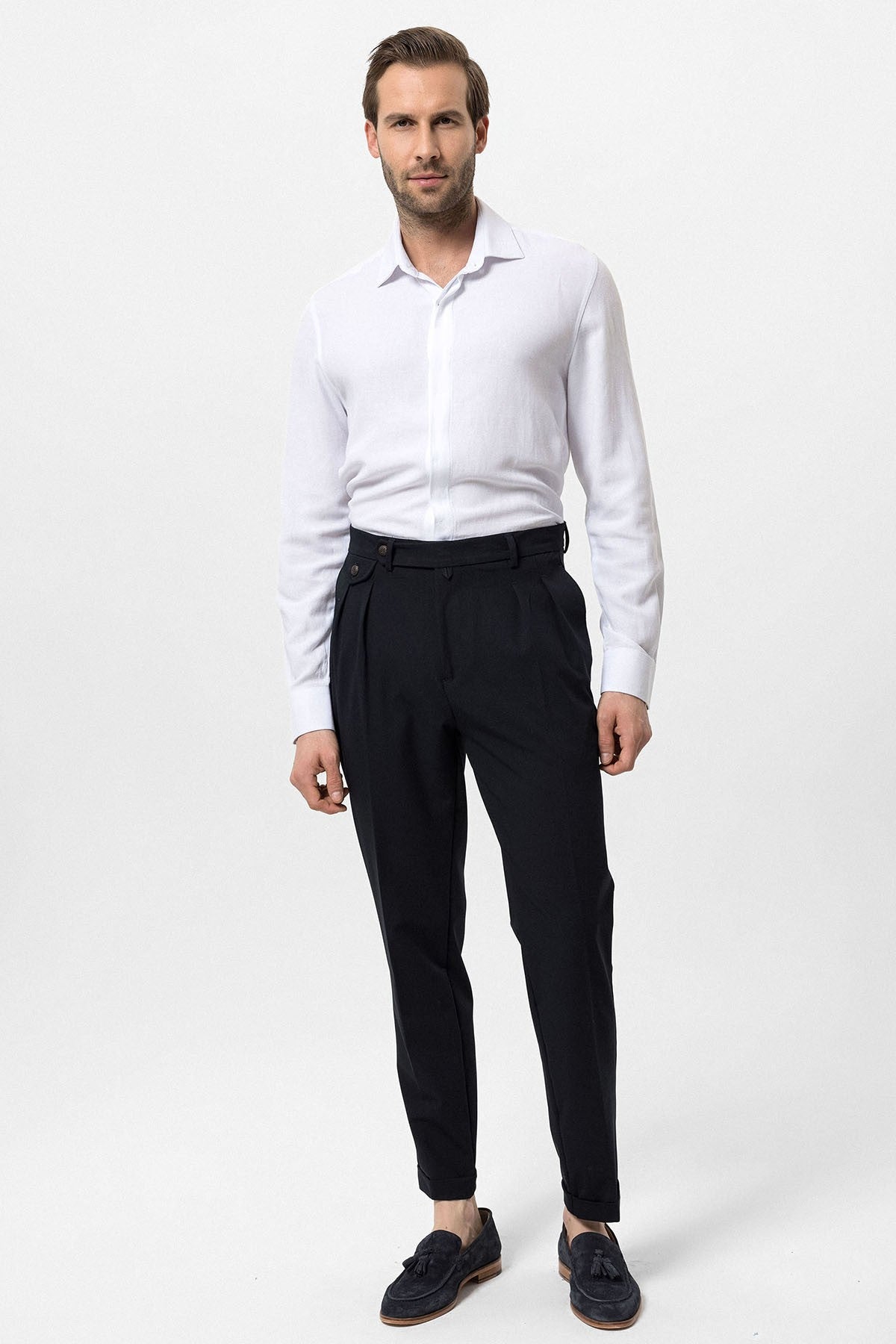Pleated High-Waisted Men's Pants
