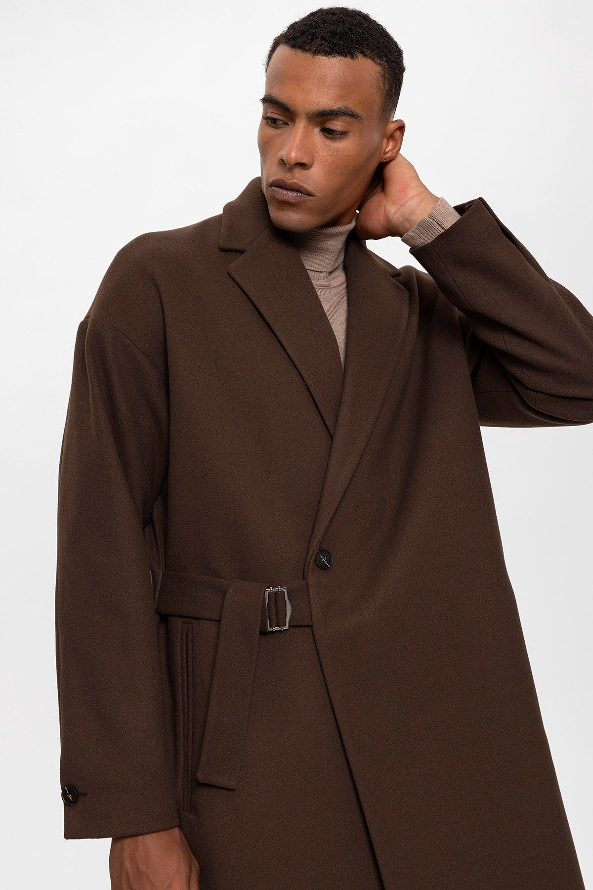 Oversized Men's Coat with a Belt