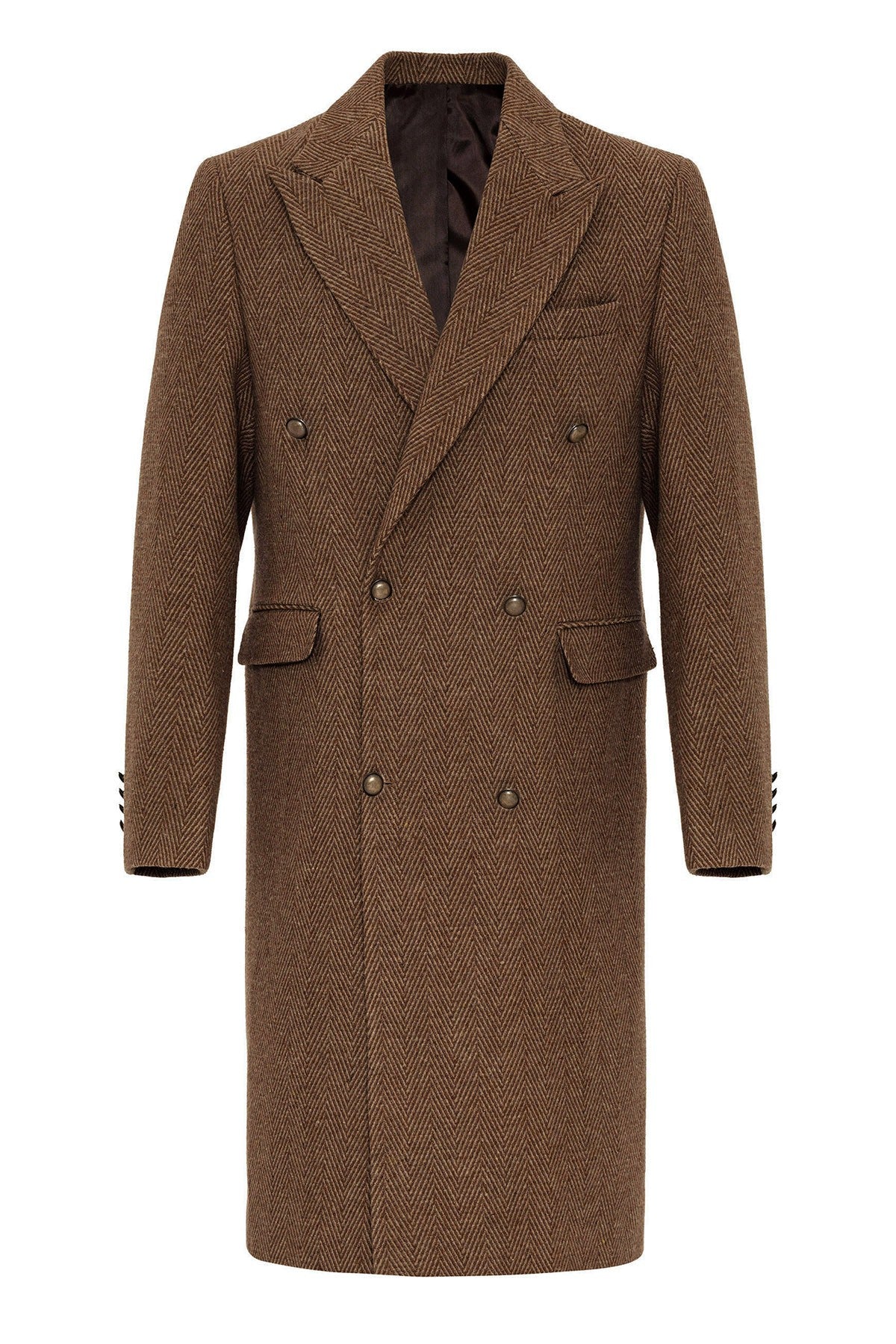 Antioch Herringbone-Patterned Double-Breasted Men's Coat