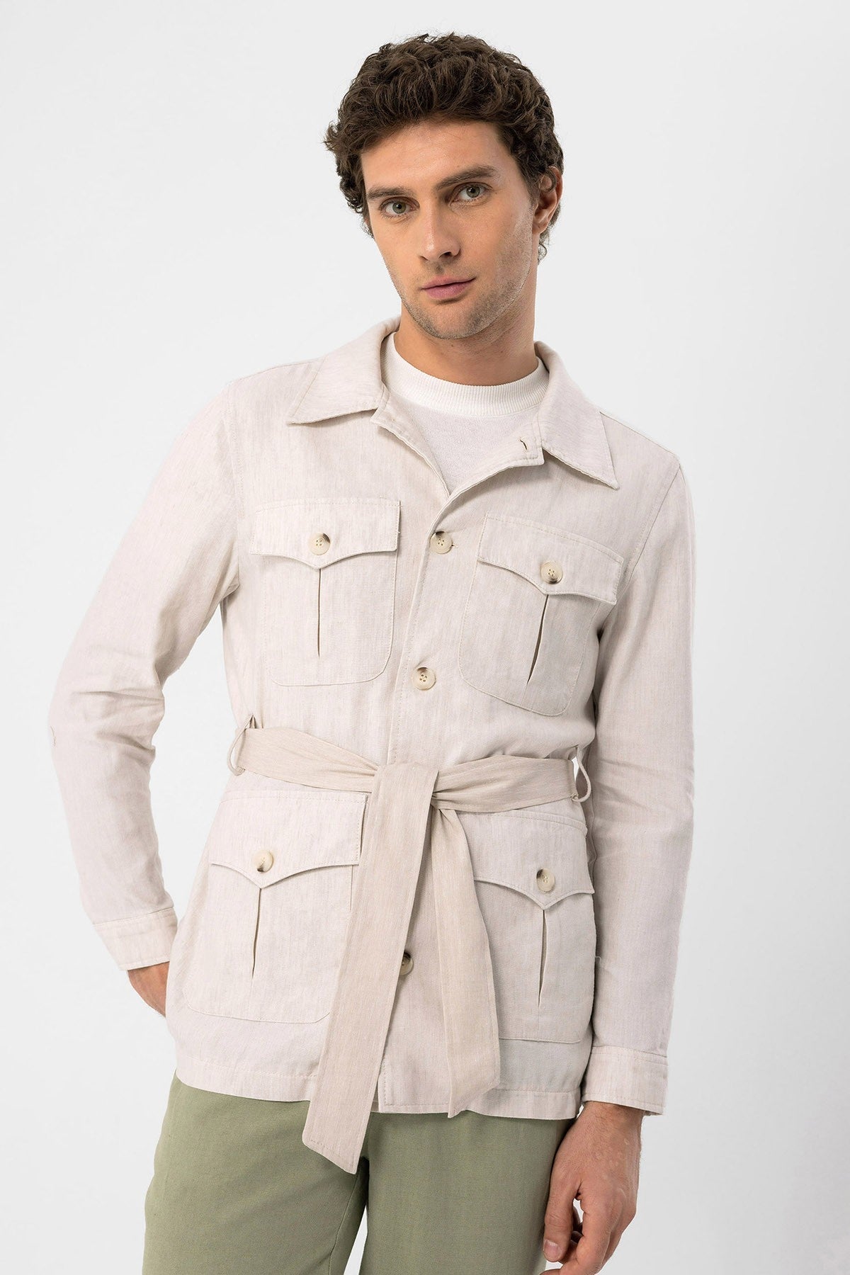 Antioch Men's Belted Seasonal Linen Coat