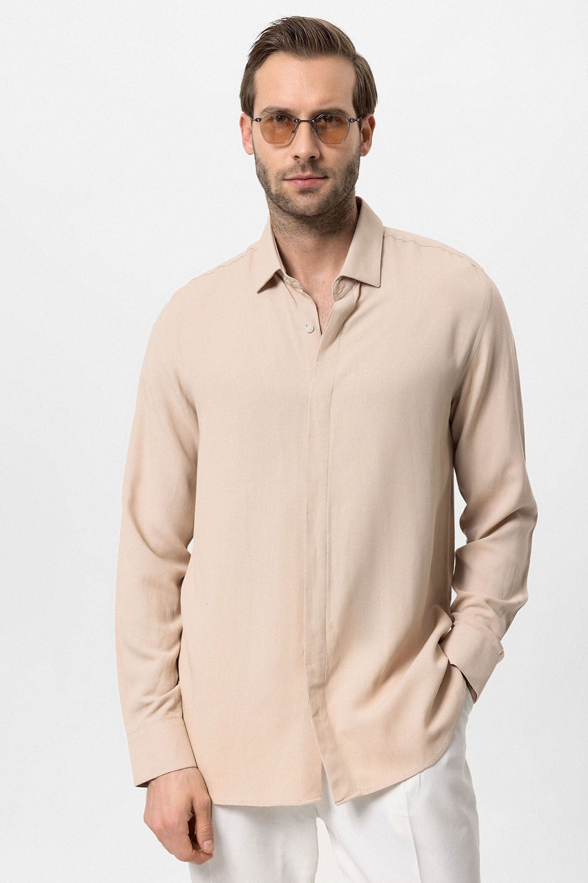 Antioch Hidden-Button Linen-Blend Men's Shirt