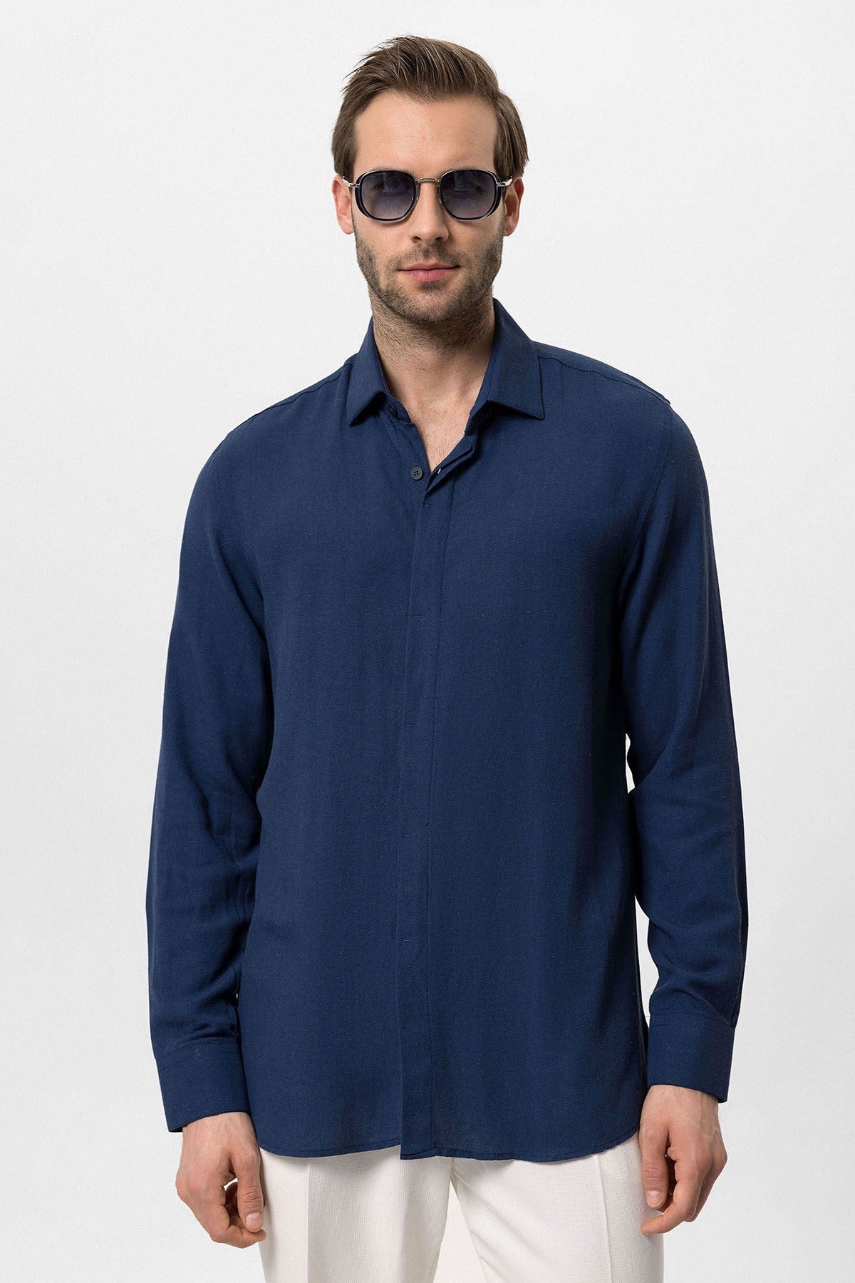 Antioch Hidden-Button Linen-Blend Men's Shirt