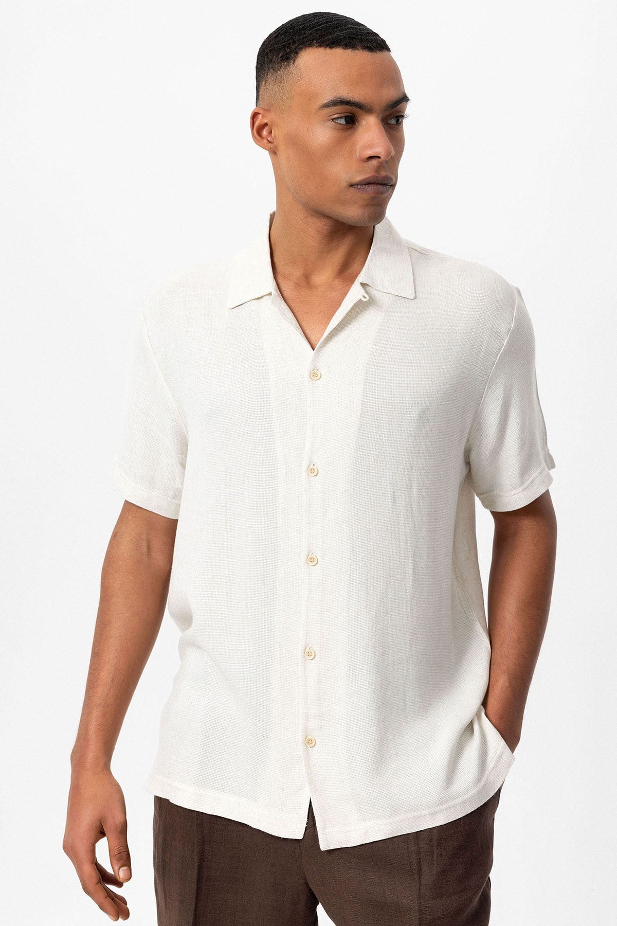 Antioch Men's Shirt with Apache Collar and Knitted Texture