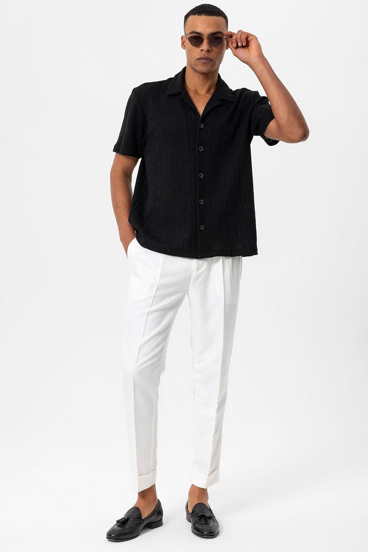 Antioch Men's Shirt with Apache Collar and Knitted Pattern
