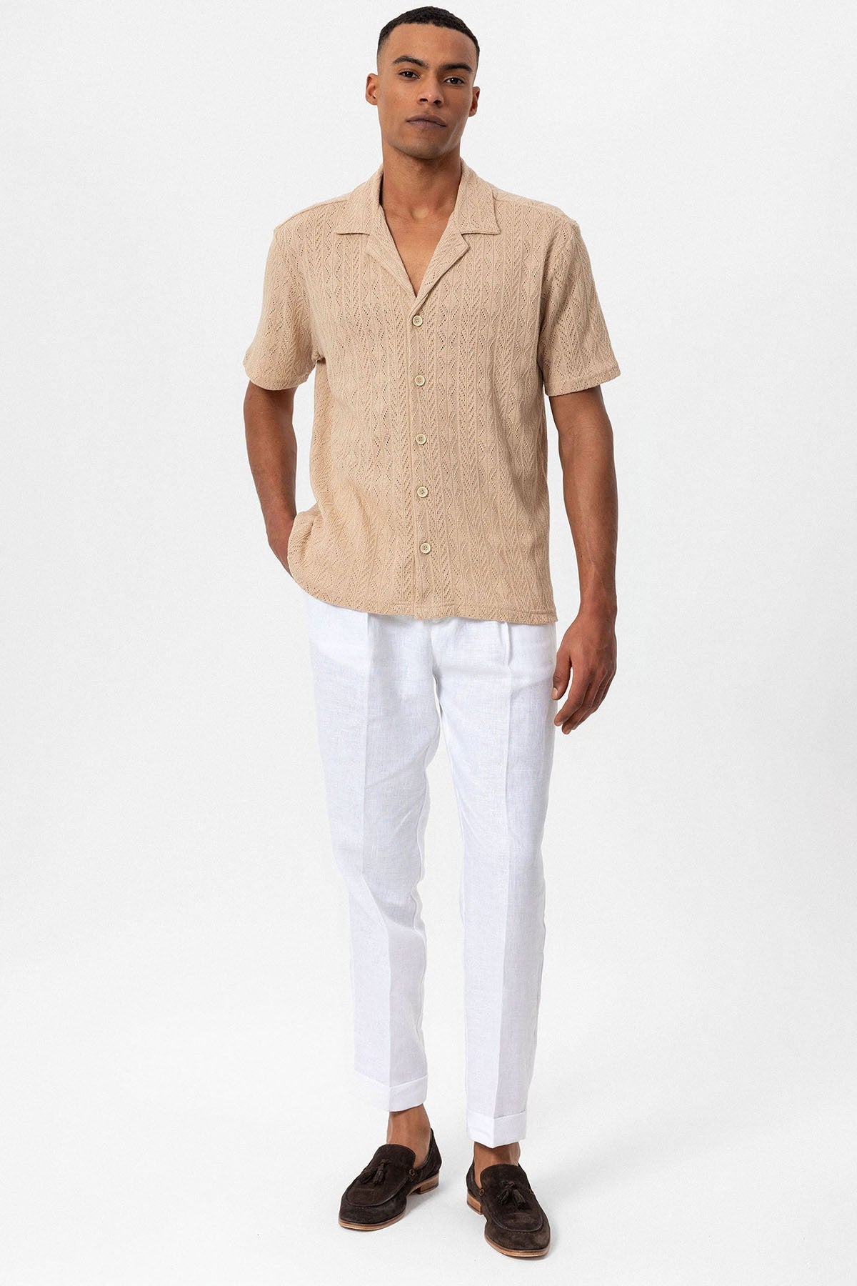 Antioch Men's Shirt with Apache Collar and Knitted Pattern