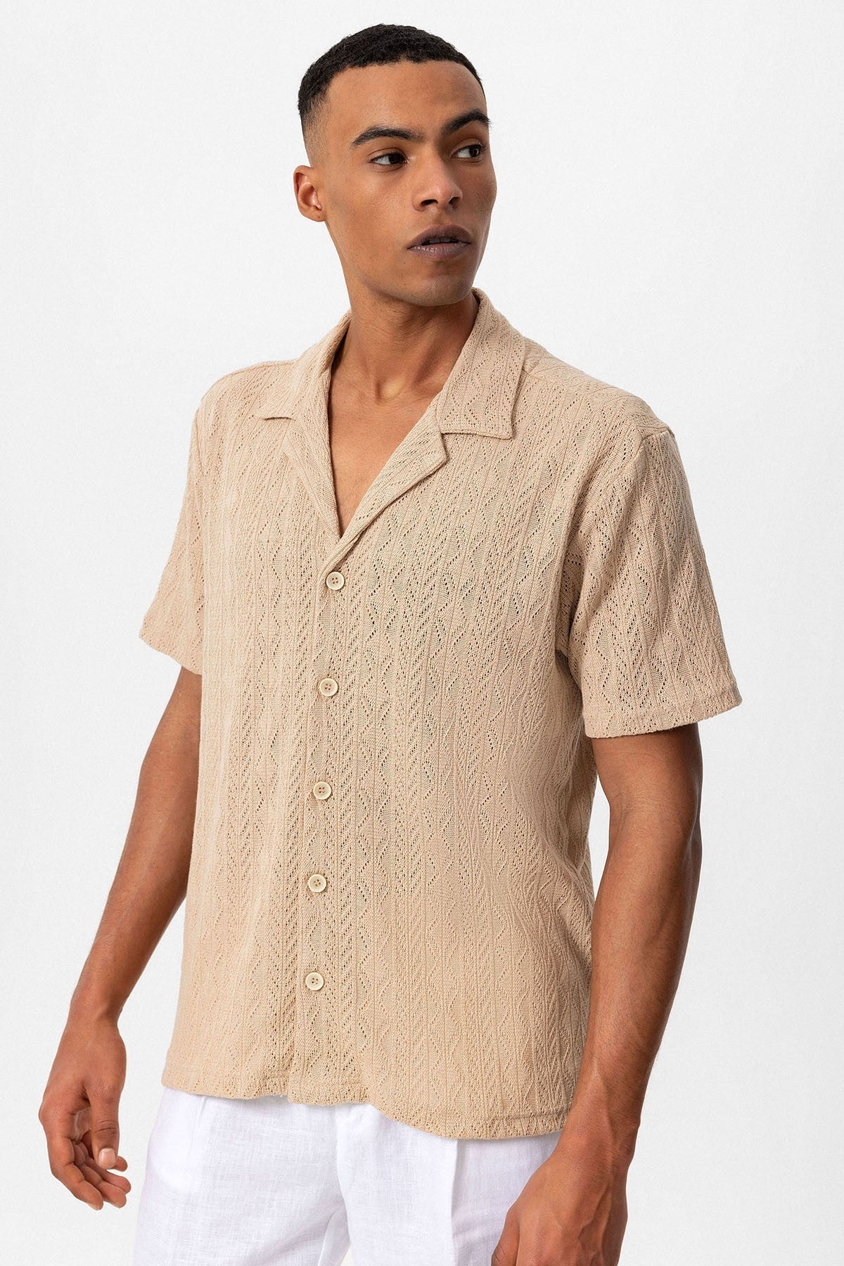 Antioch Men's Shirt with Apache Collar and Knitted Pattern