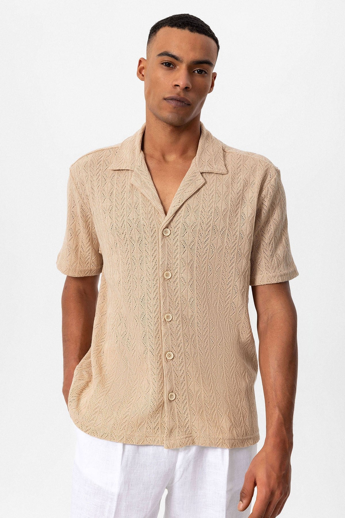 Antioch Men's Shirt with Apache Collar and Knitted Pattern