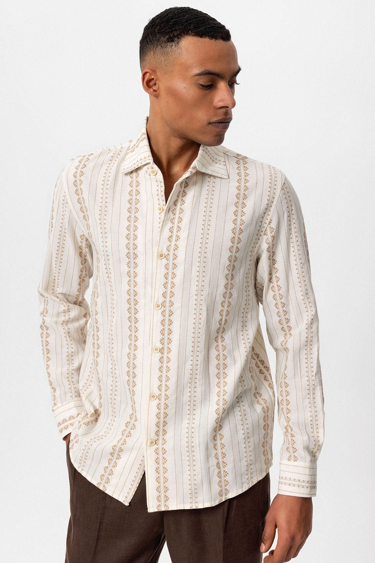 Antioch Long-Sleeved Men's Shirt with Ethnic Pattern