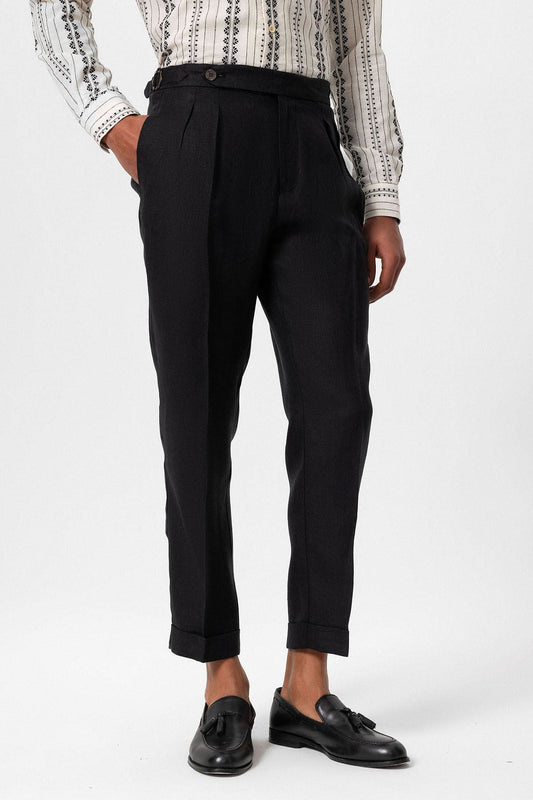 100% Linen High-Waisted Pleated Men's Pants