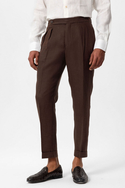 100% Linen High-Waisted Pleated Men's Pants