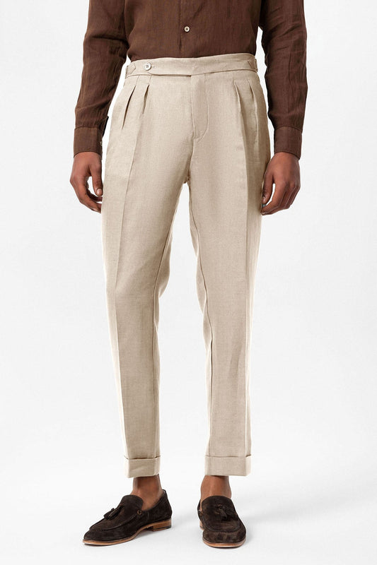 100% Linen High-Waisted Pleated Men's Pants