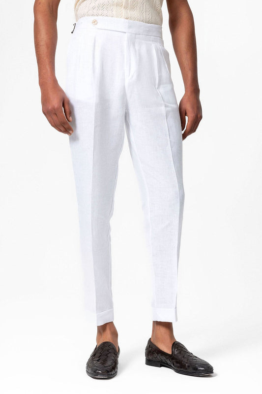 100% Linen High-Waisted Pleated Men's Pants