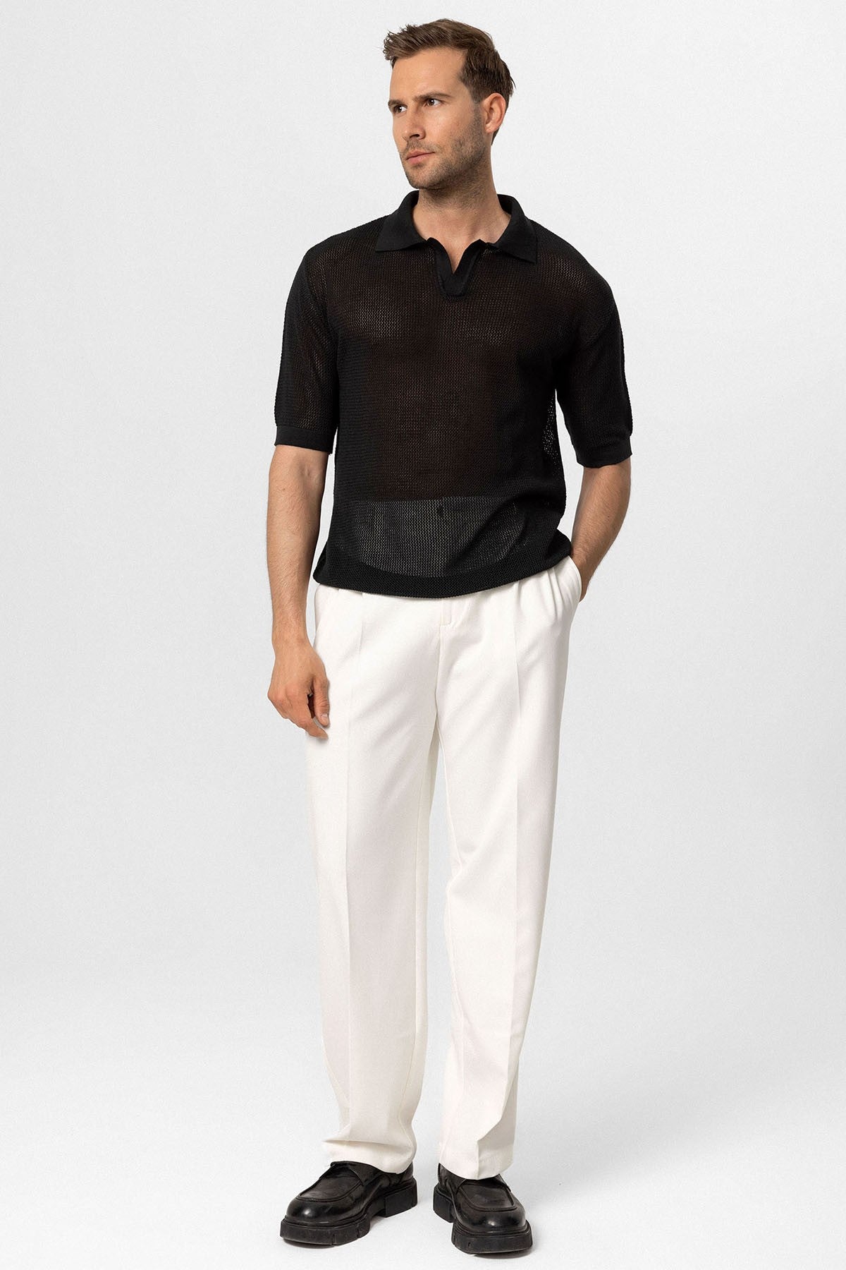 Men's Polo-Neck Openwork T-Shirt