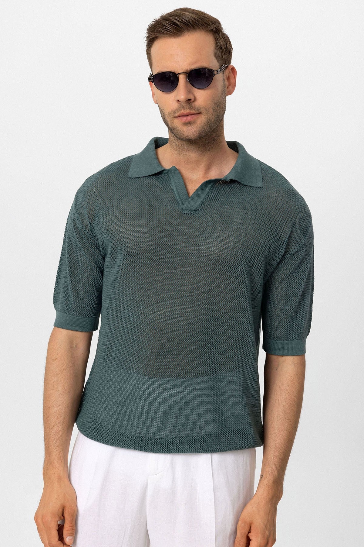 Men's Polo-Neck Openwork T-Shirt