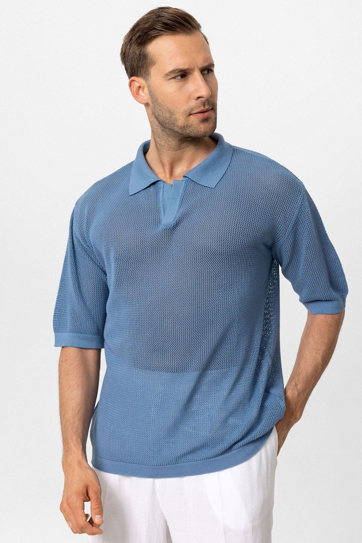 Men's Polo-Neck Openwork T-Shirt