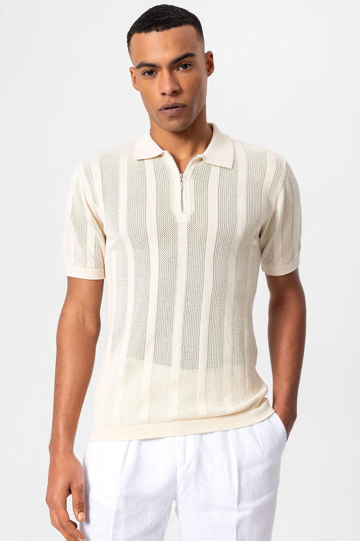 Antioch Polo-Neck Zipper-Front Knit Men's T-Shirt