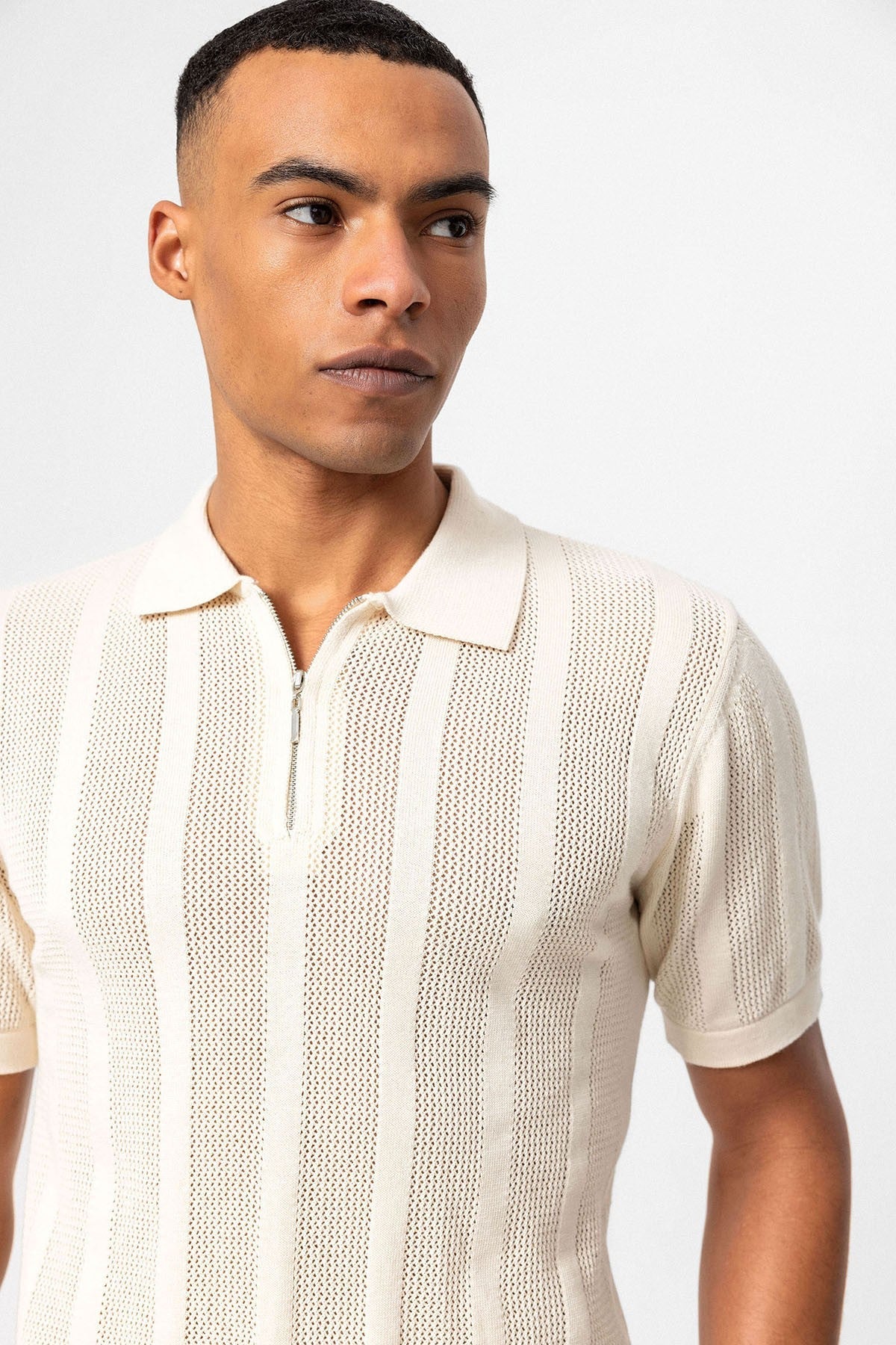 Antioch Polo-Neck Zipper-Front Knit Men's T-Shirt