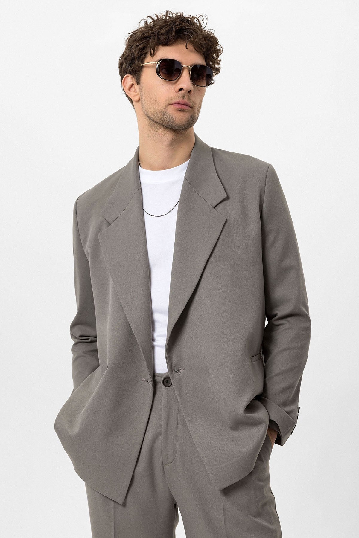 Men's Double-Breasted Blazer with Slit Pockets